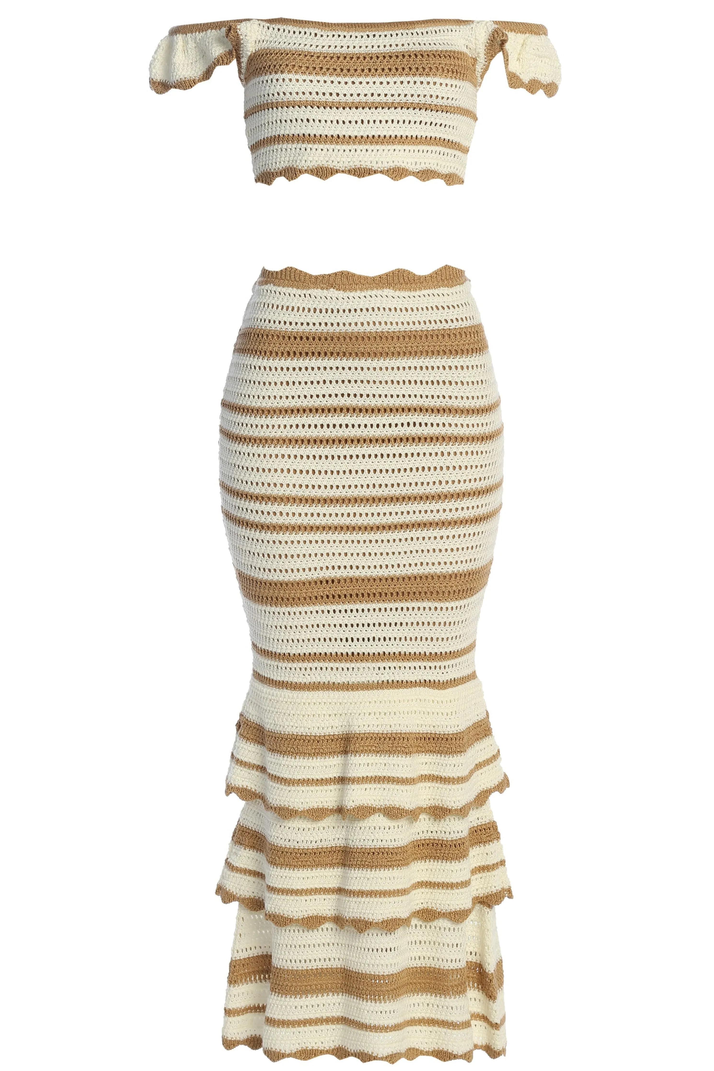 Beige Corazon Ruffle Skirt Set