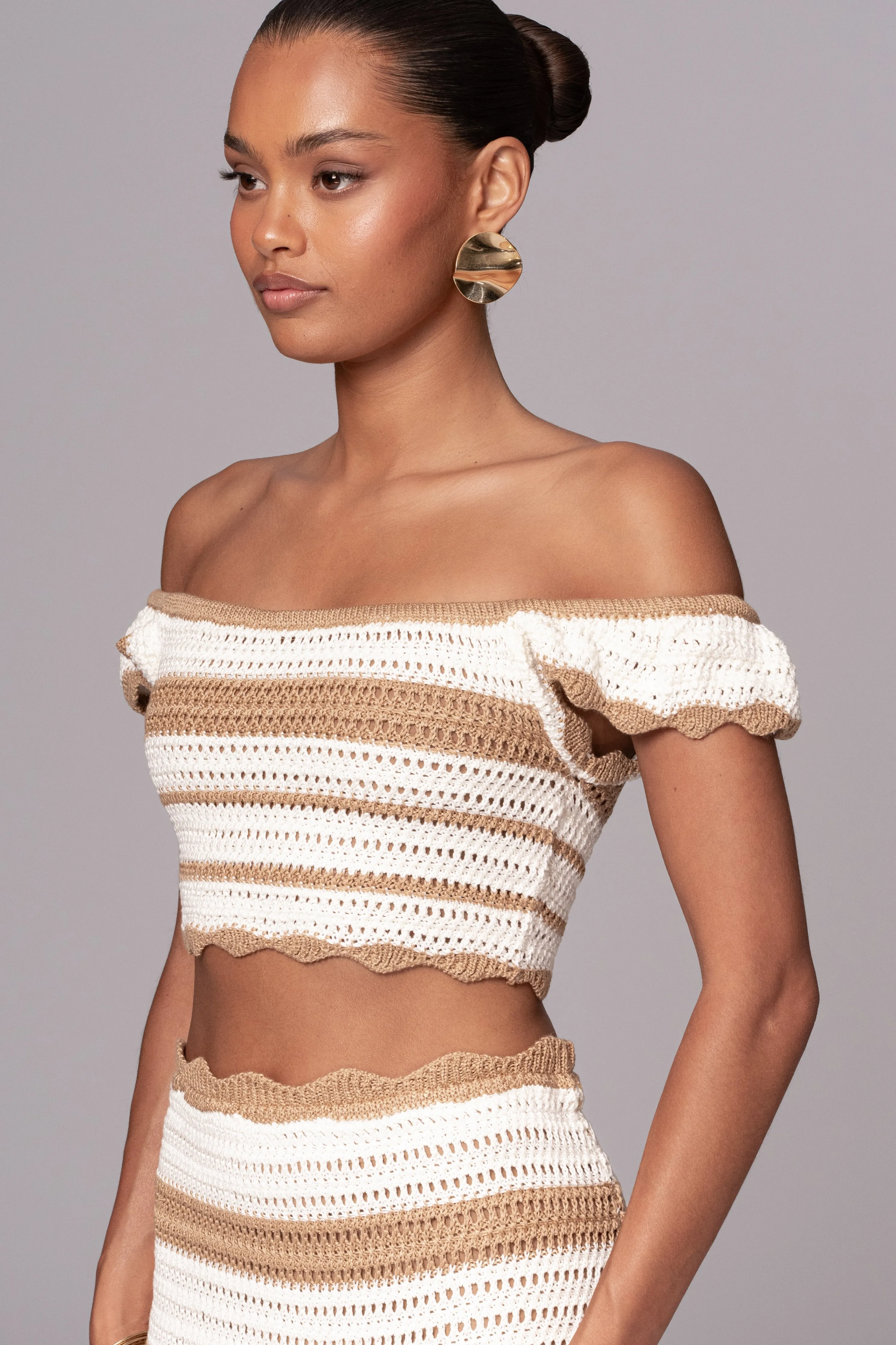 Beige Corazon Ruffle Skirt Set