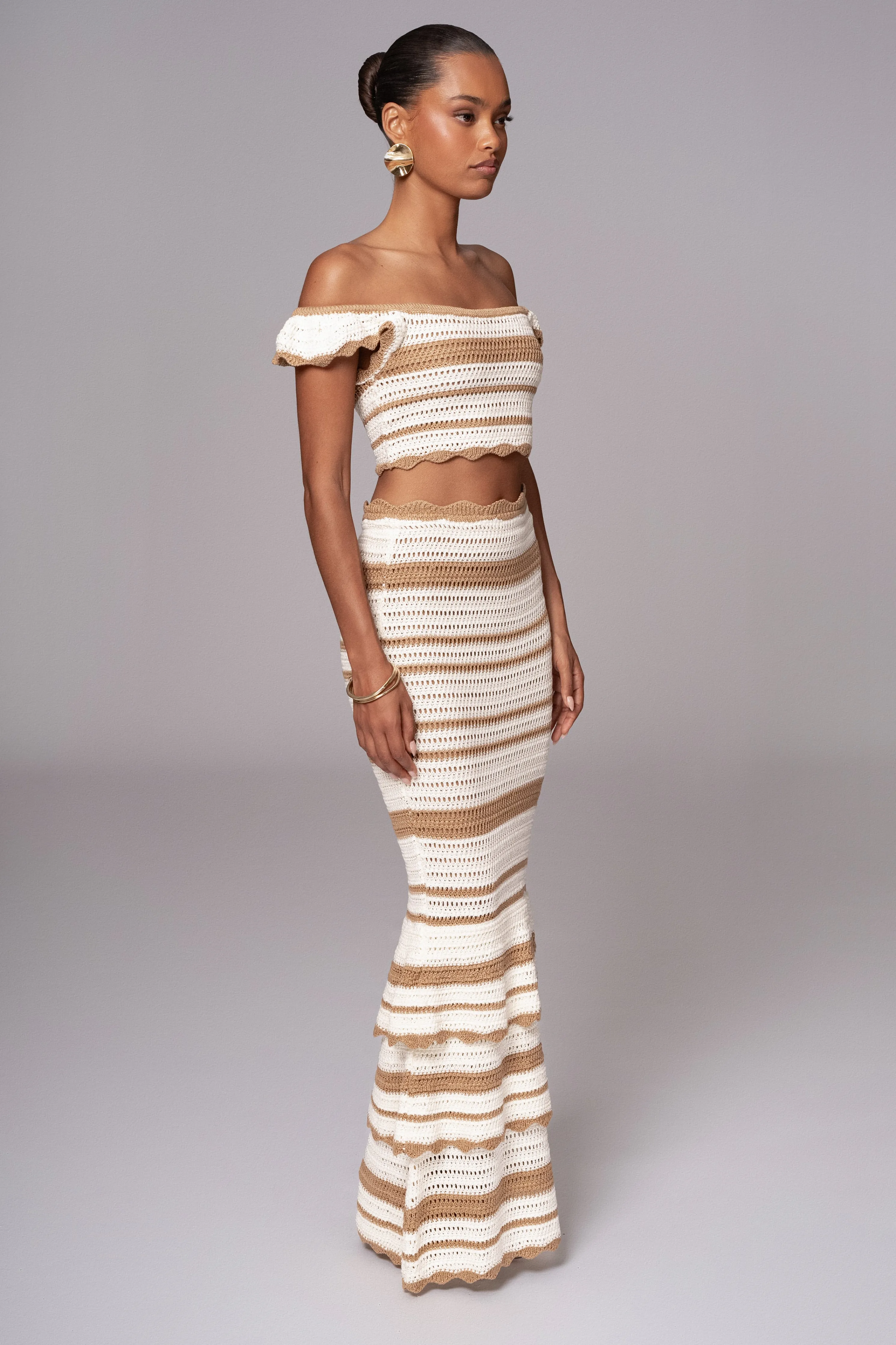 Beige Corazon Ruffle Skirt Set