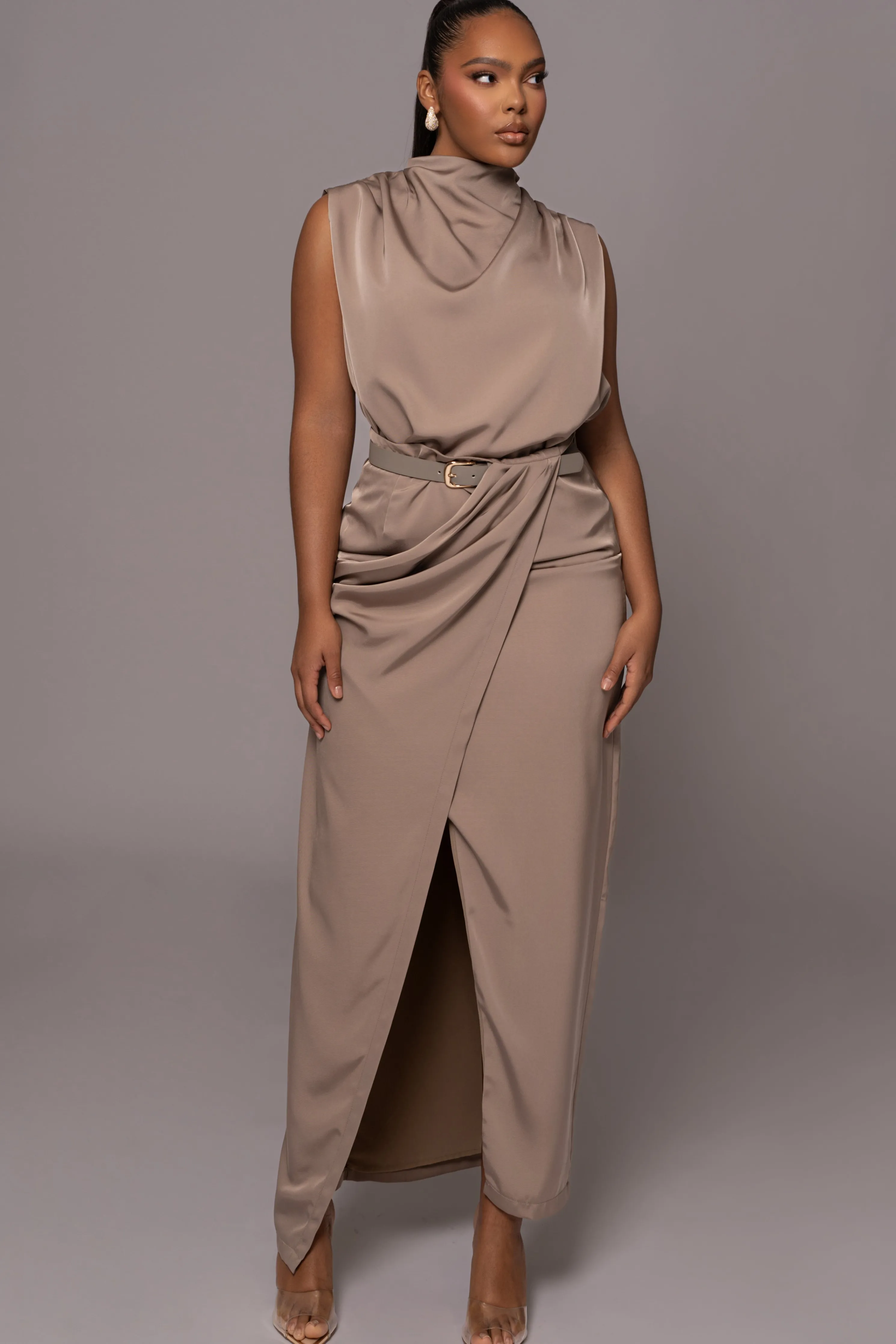 Beige Desiree Mock Neck Top