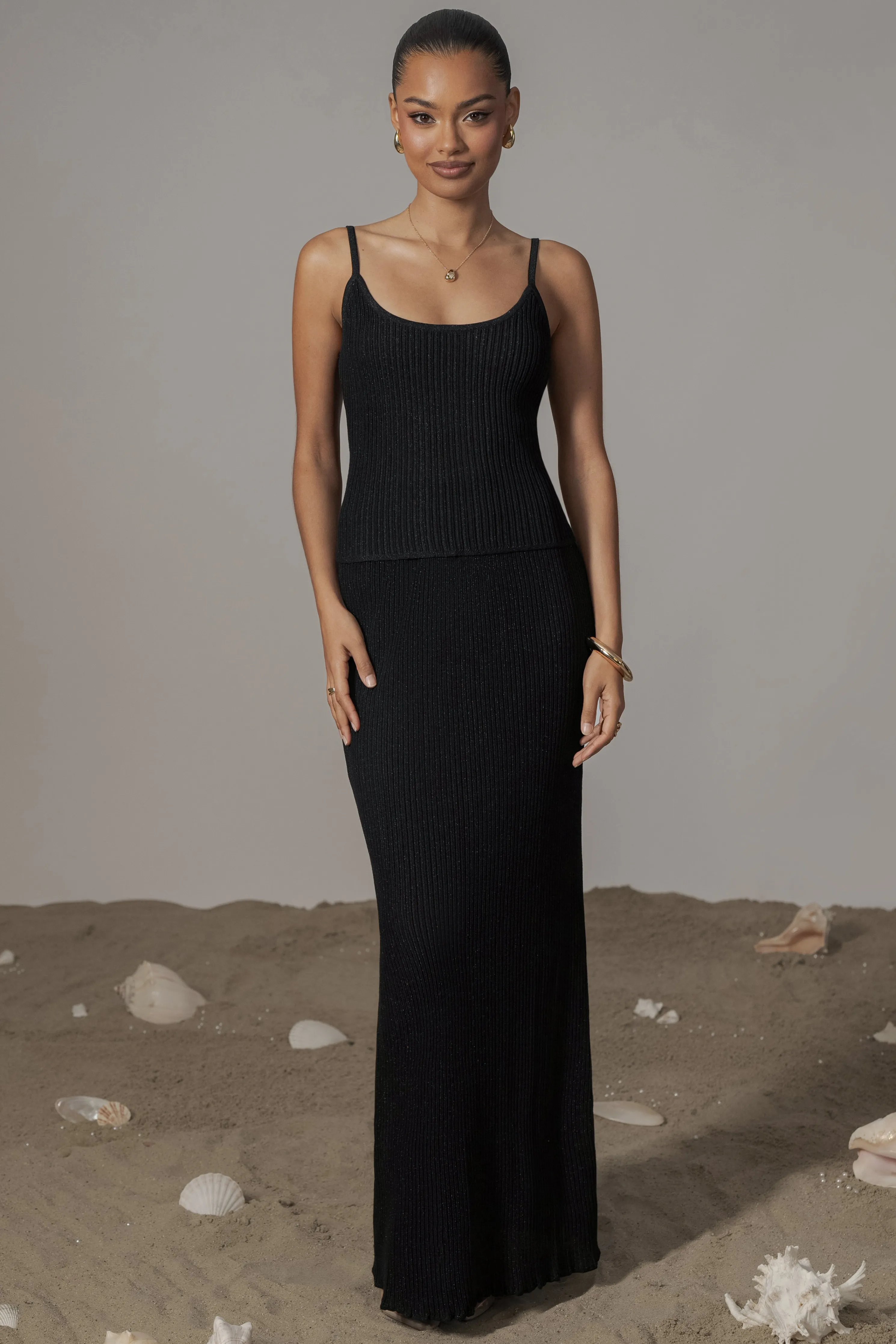 Black Serena Ribbed Skirt Set
