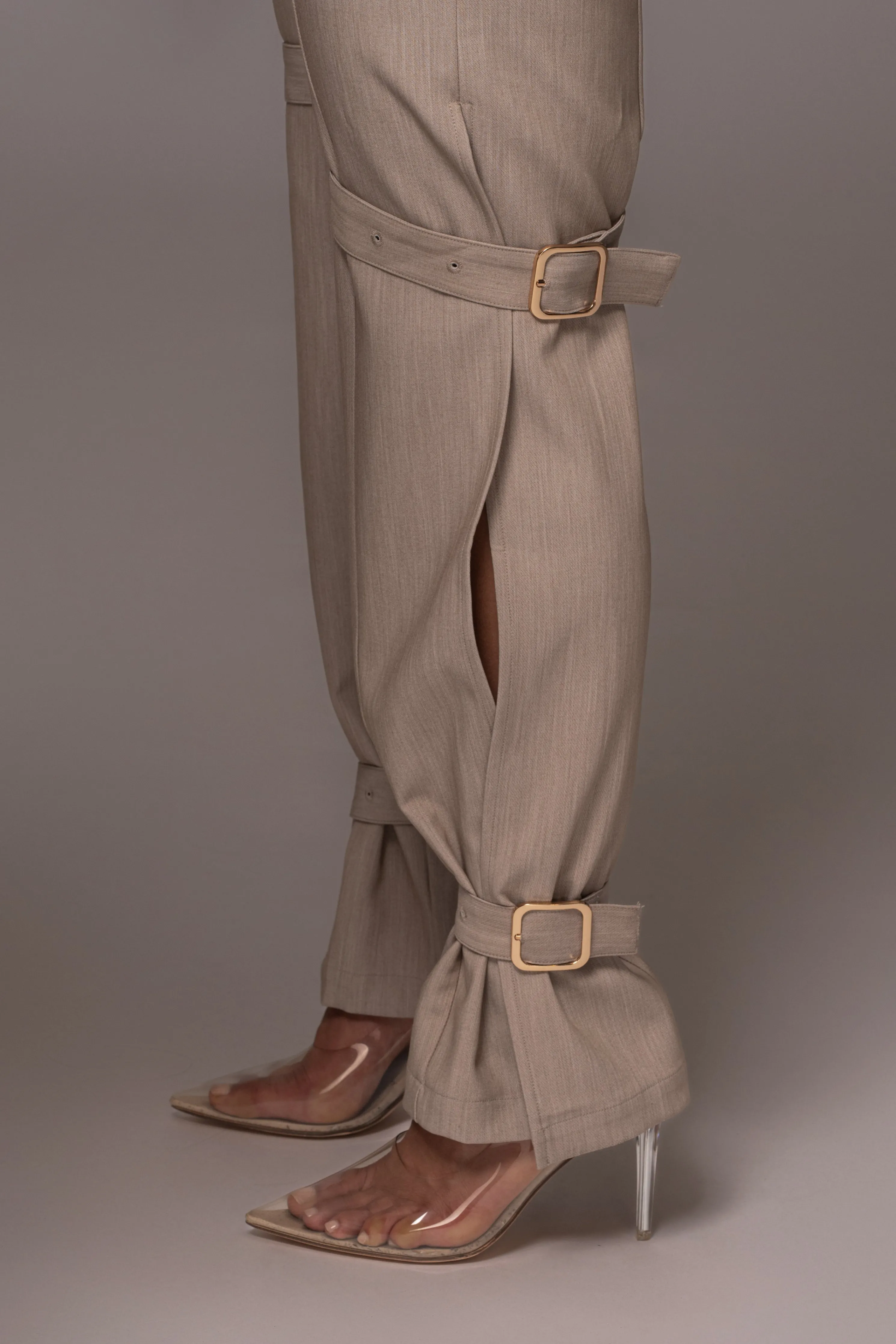 Brown Refined Belted Leg Pants