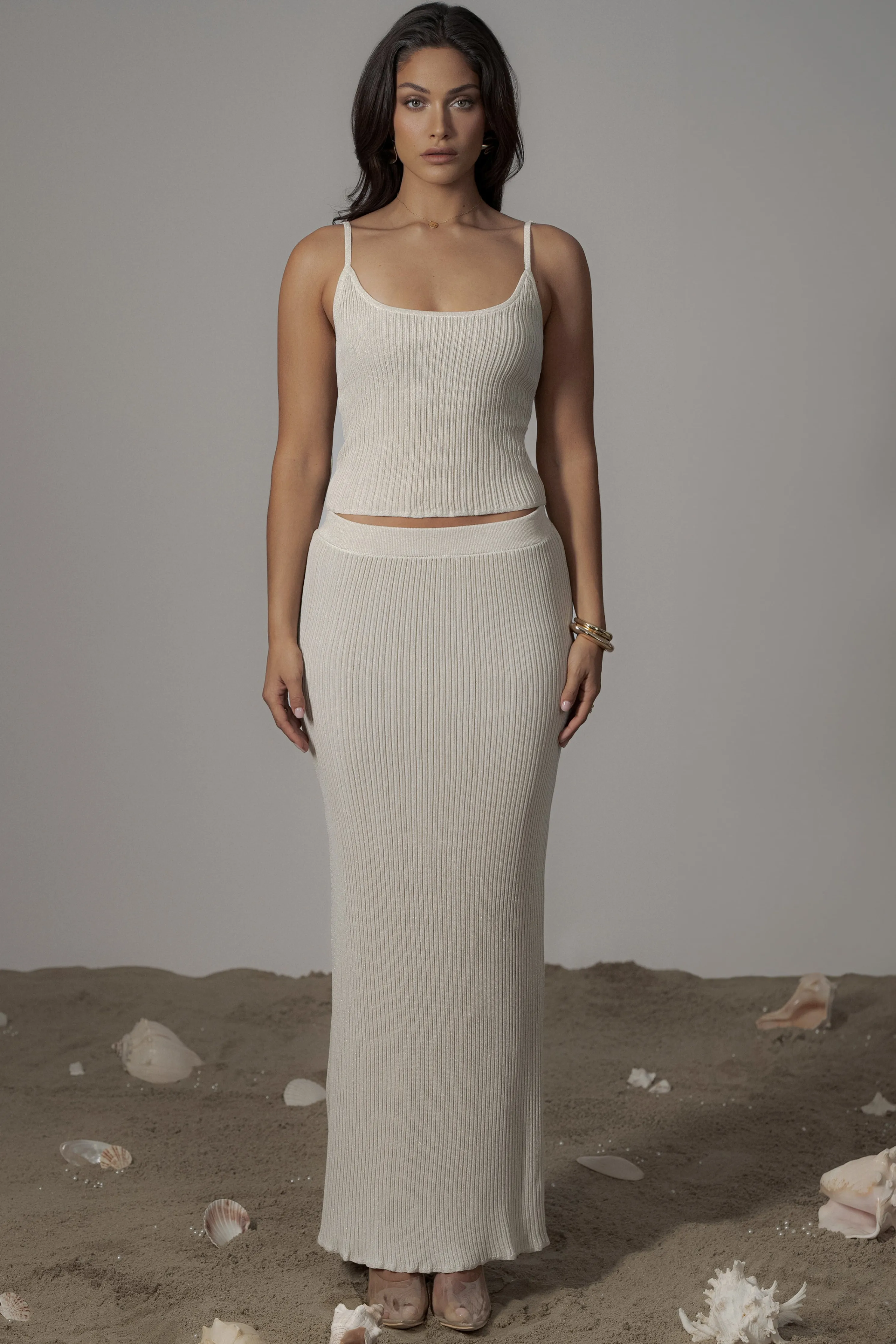 Champagne Serena Ribbed Skirt Set