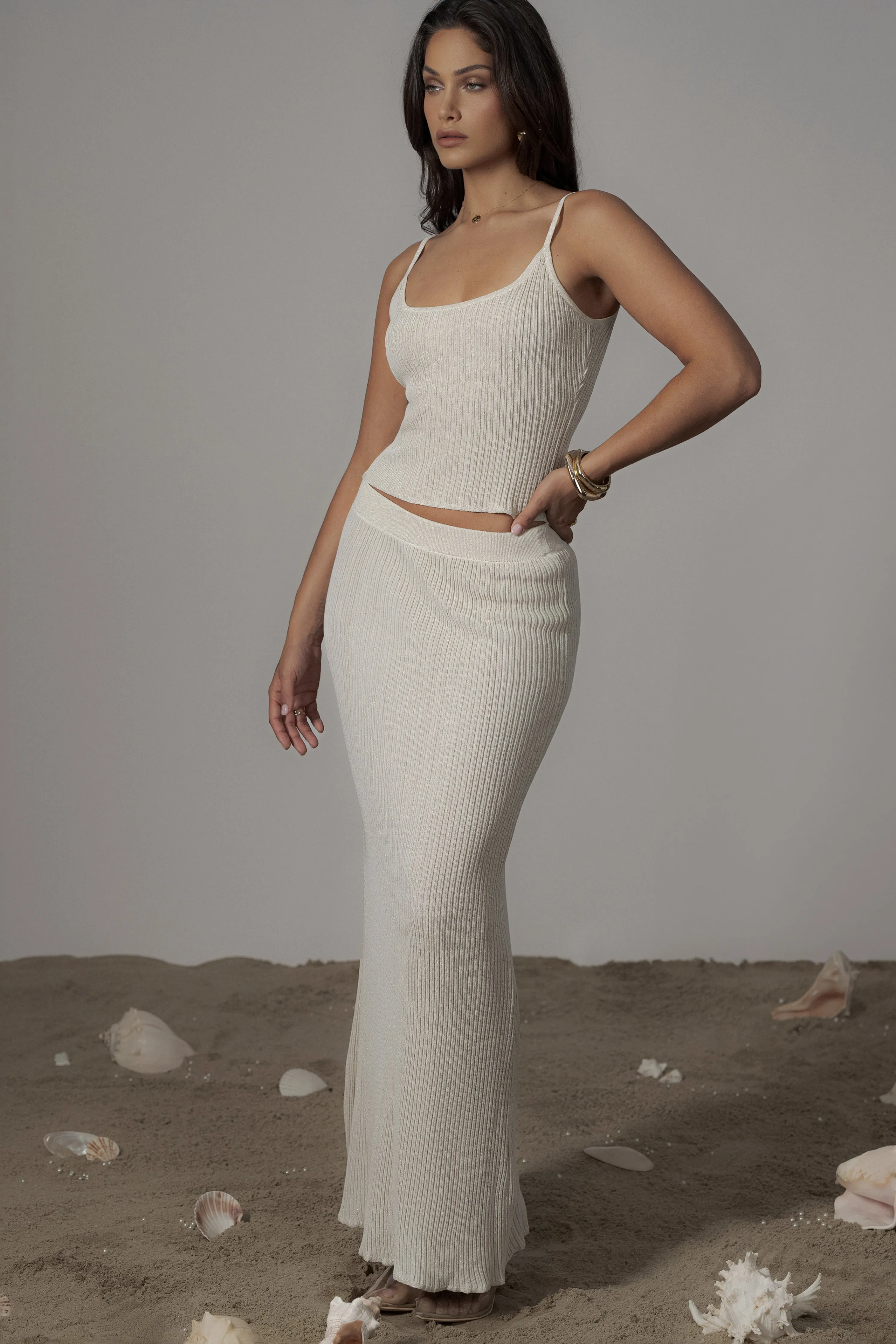 Champagne Serena Ribbed Skirt Set