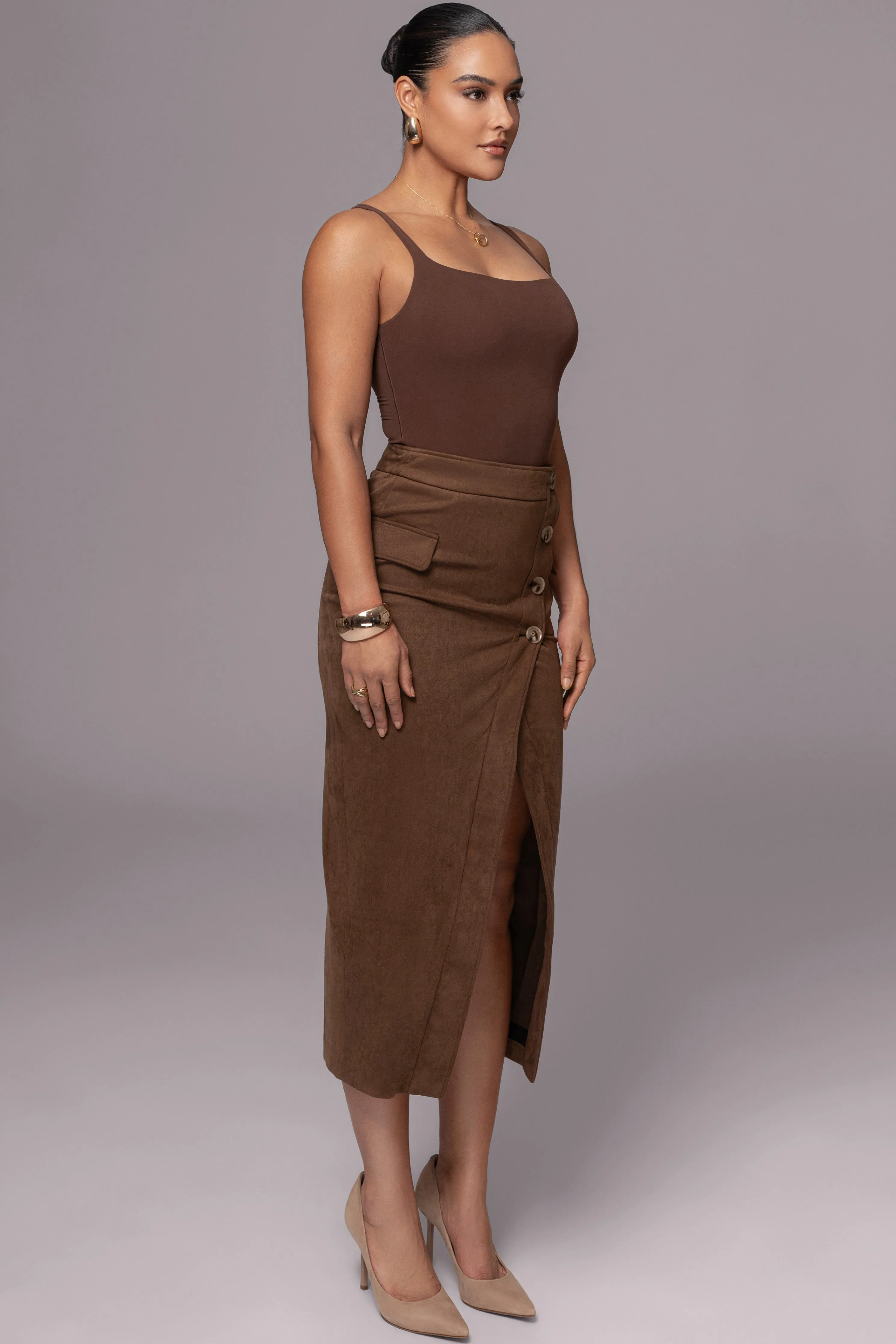 Chocolate Audrey Suede Midi Skirt