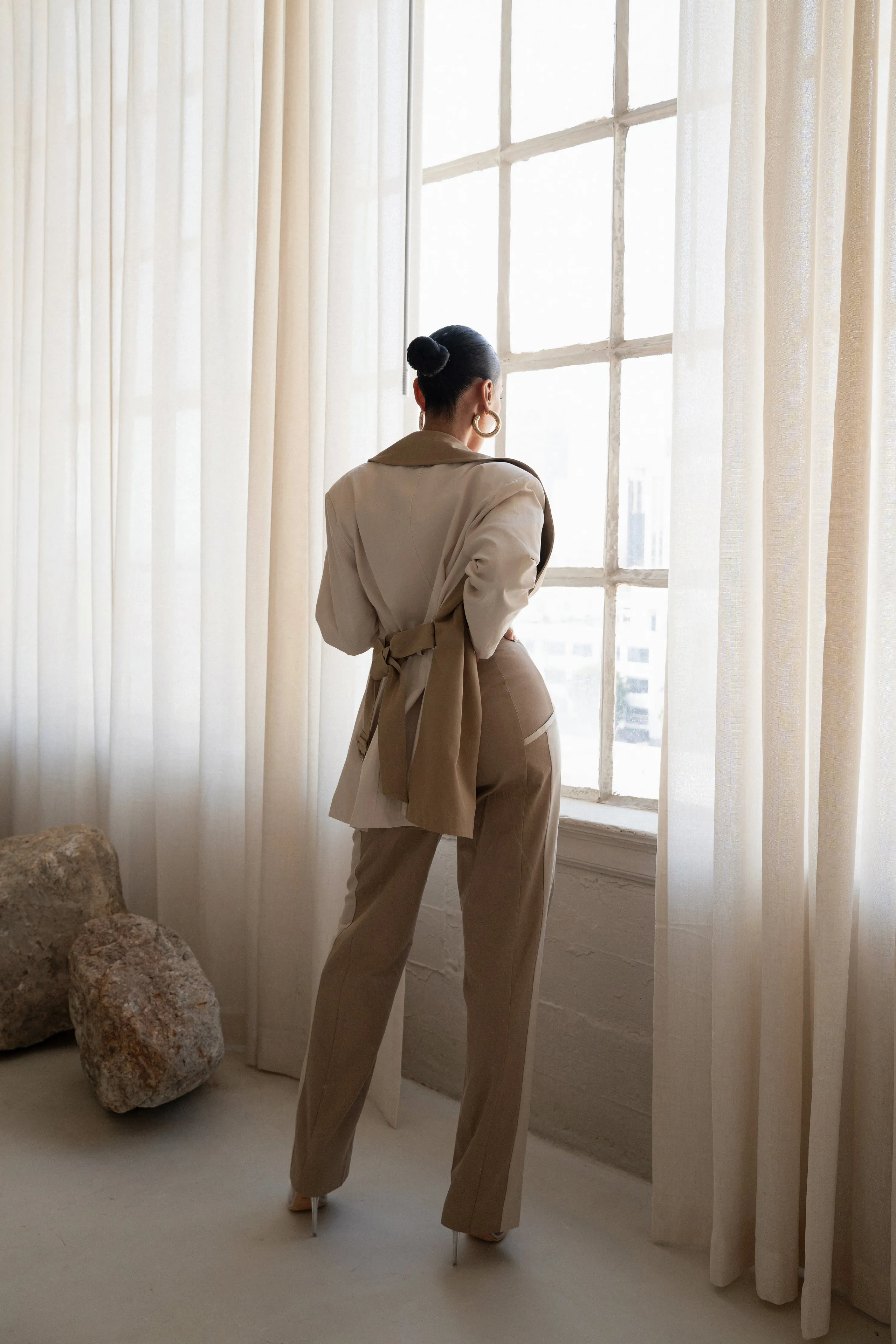 Ivory Color Block Summit Belted Jacket