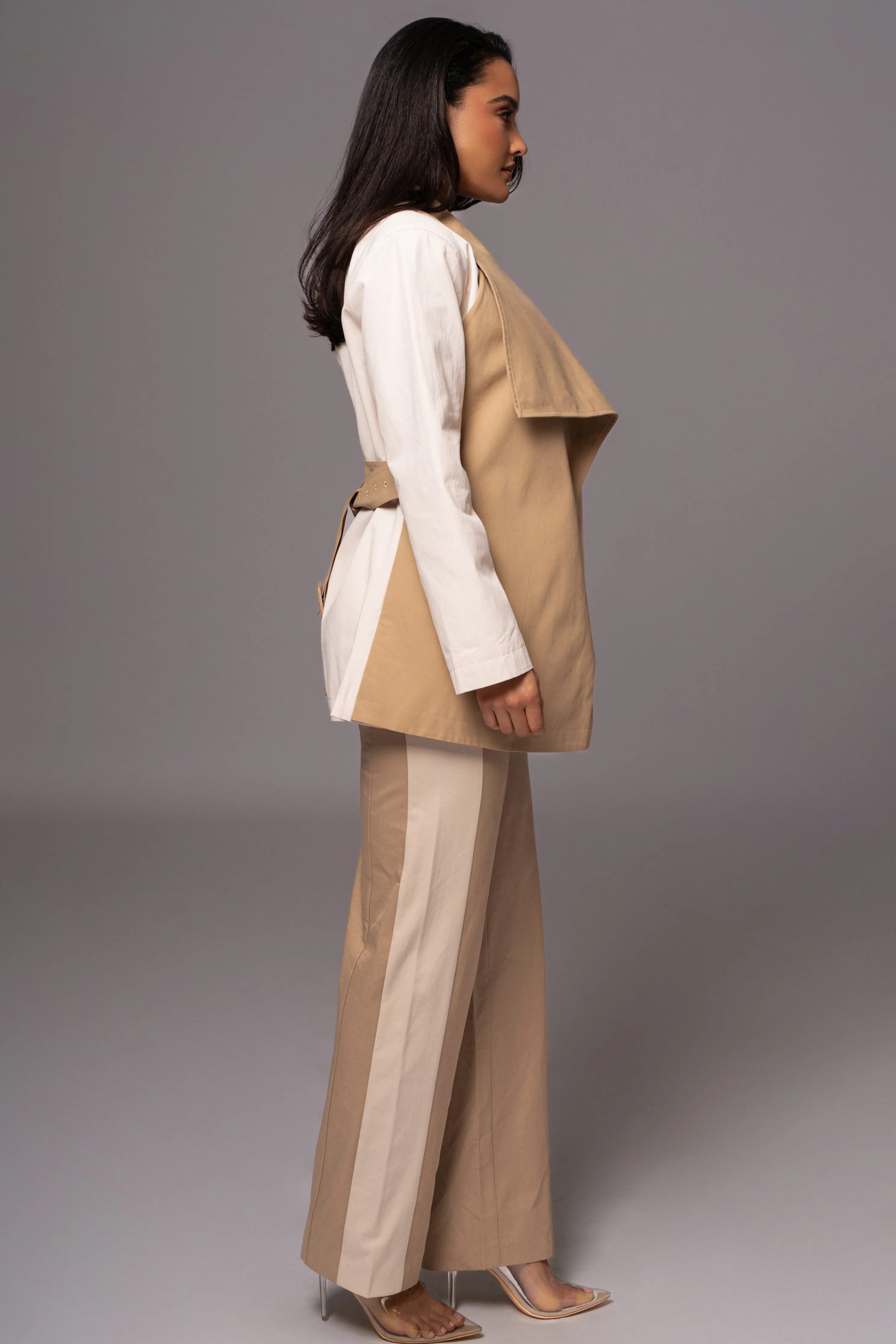 Ivory Color Block Summit Belted Jacket