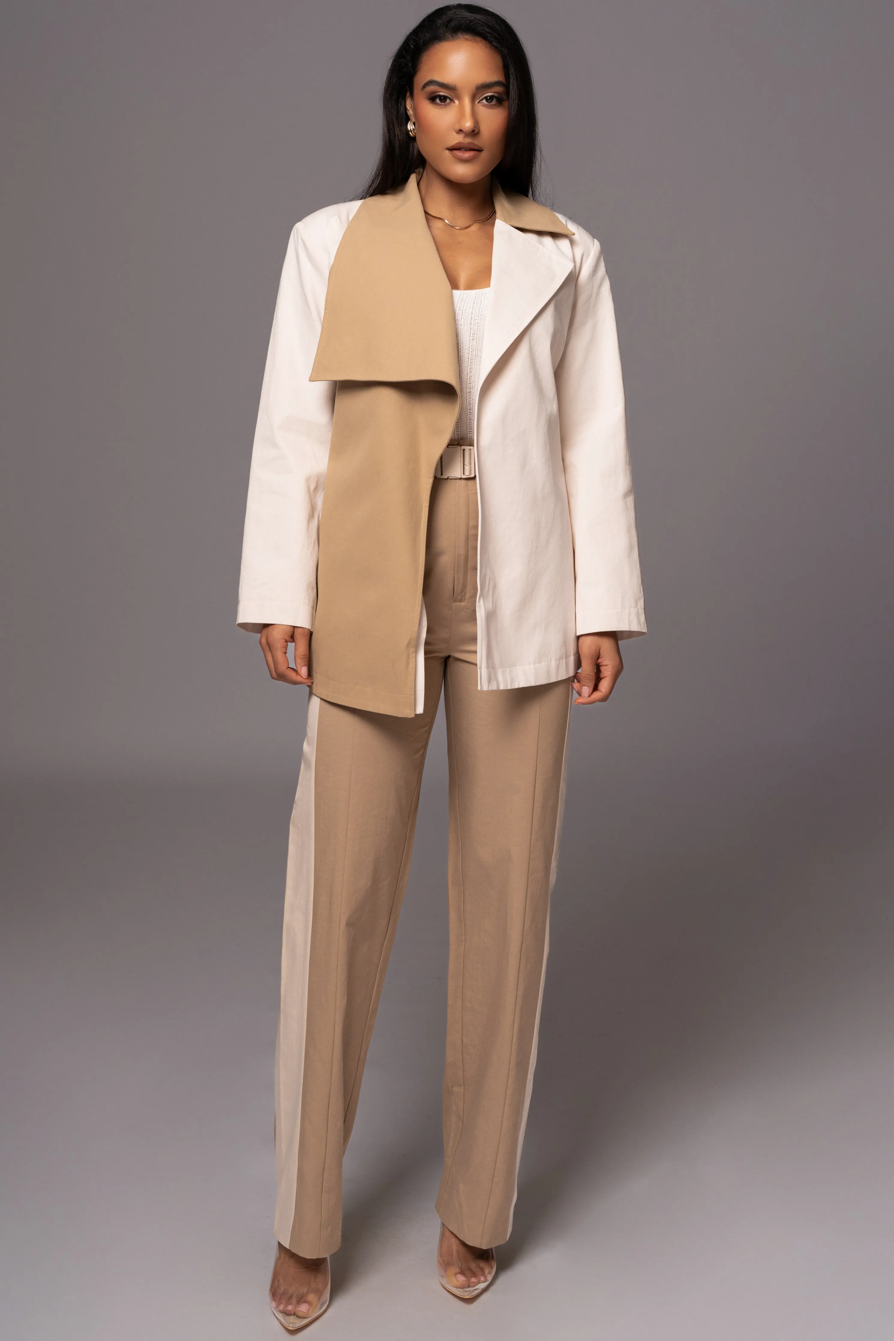 Ivory Color Block Summit Belted Jacket