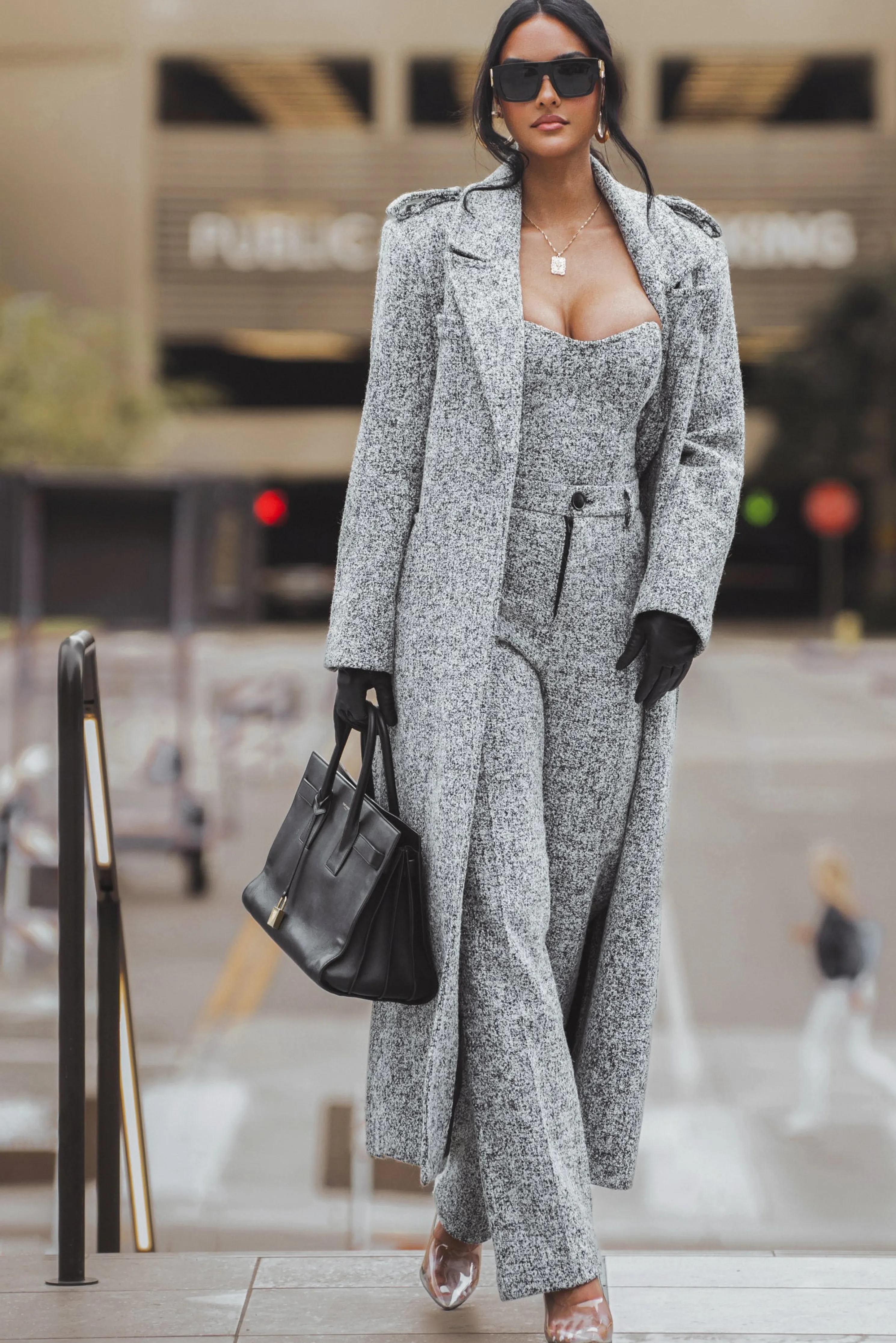 Lt. Grey Savannah Belted Tweed Coat