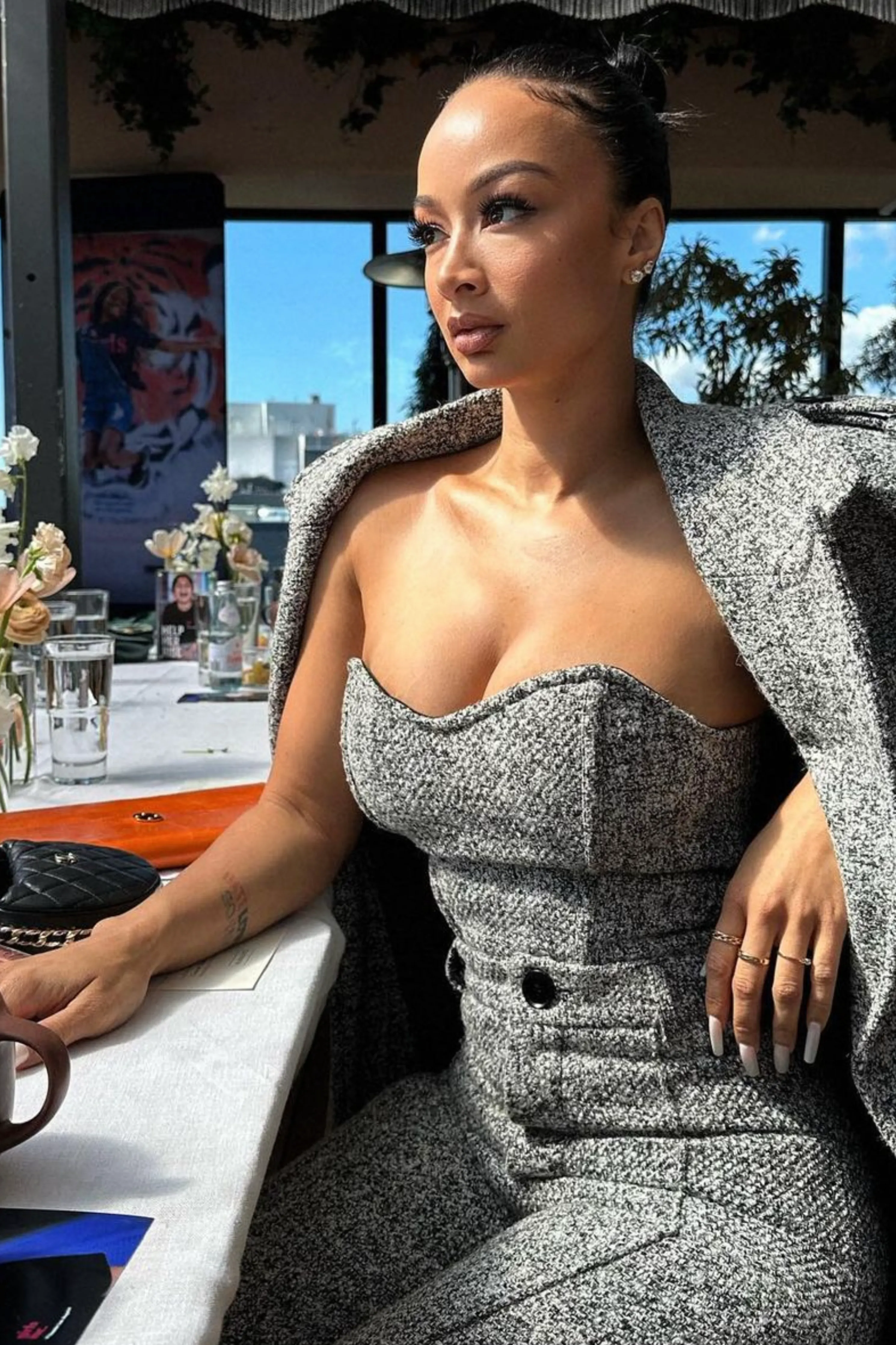 Lt. Grey Savannah Belted Tweed Coat