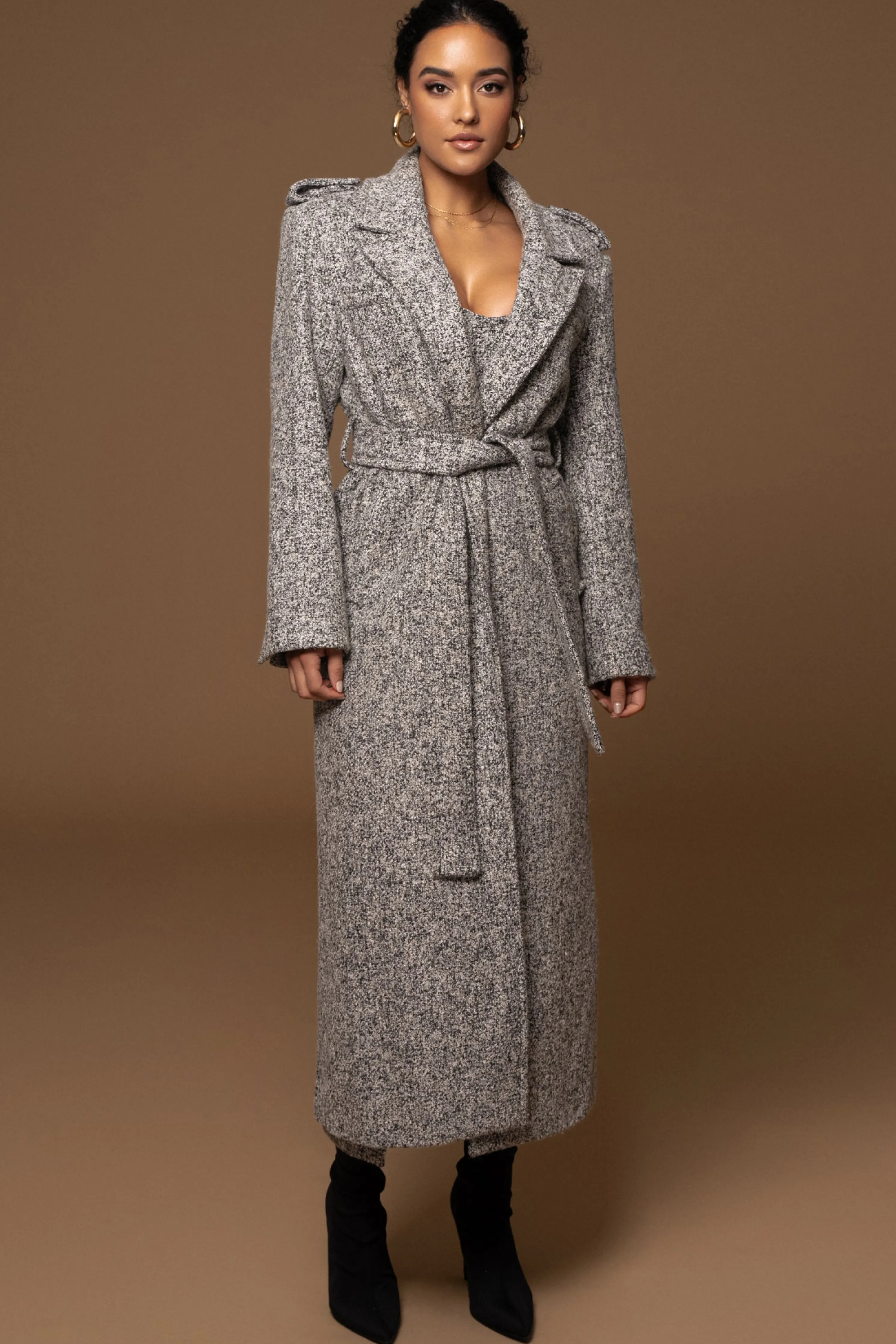 Lt. Grey Savannah Belted Tweed Coat