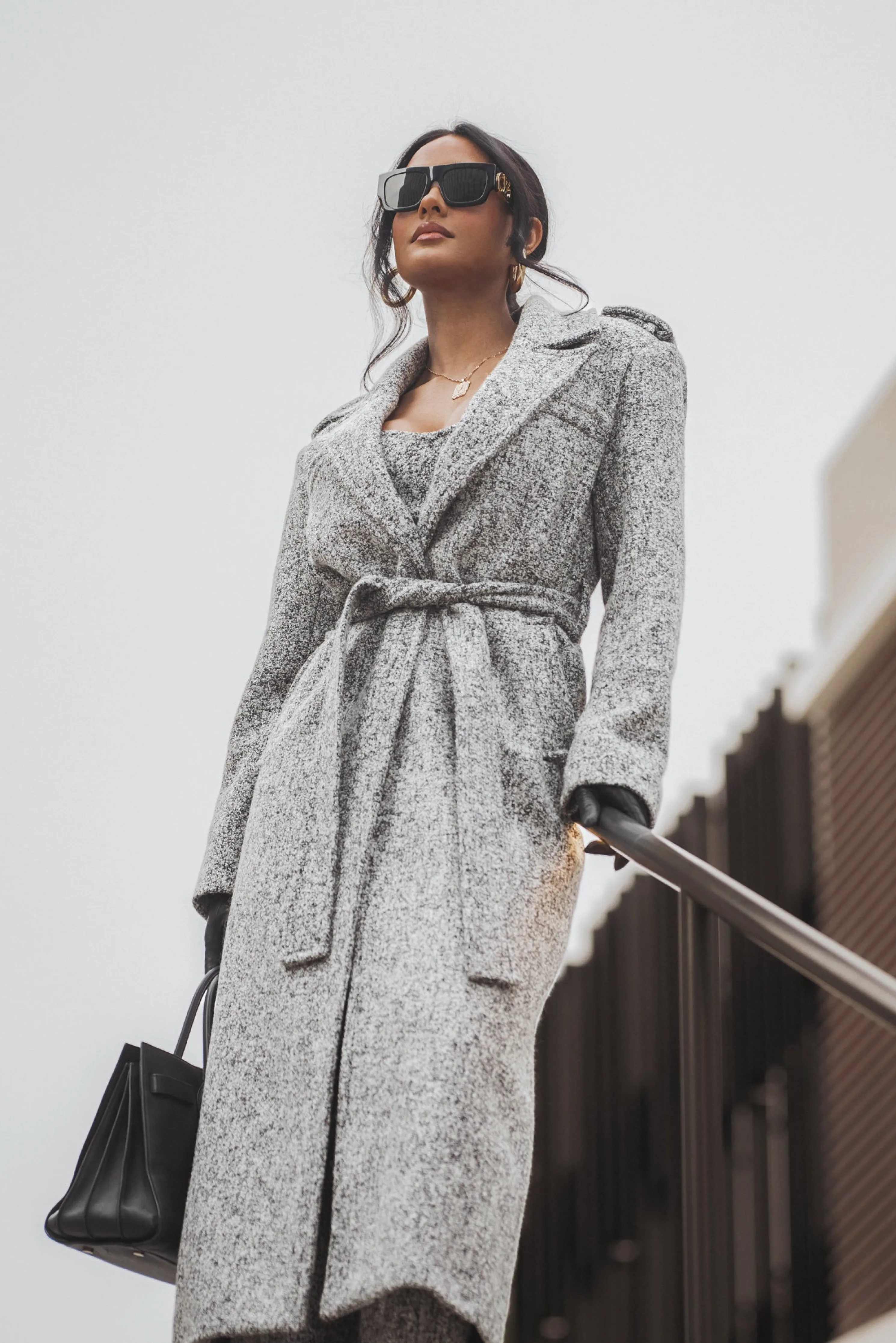 Lt. Grey Savannah Belted Tweed Coat