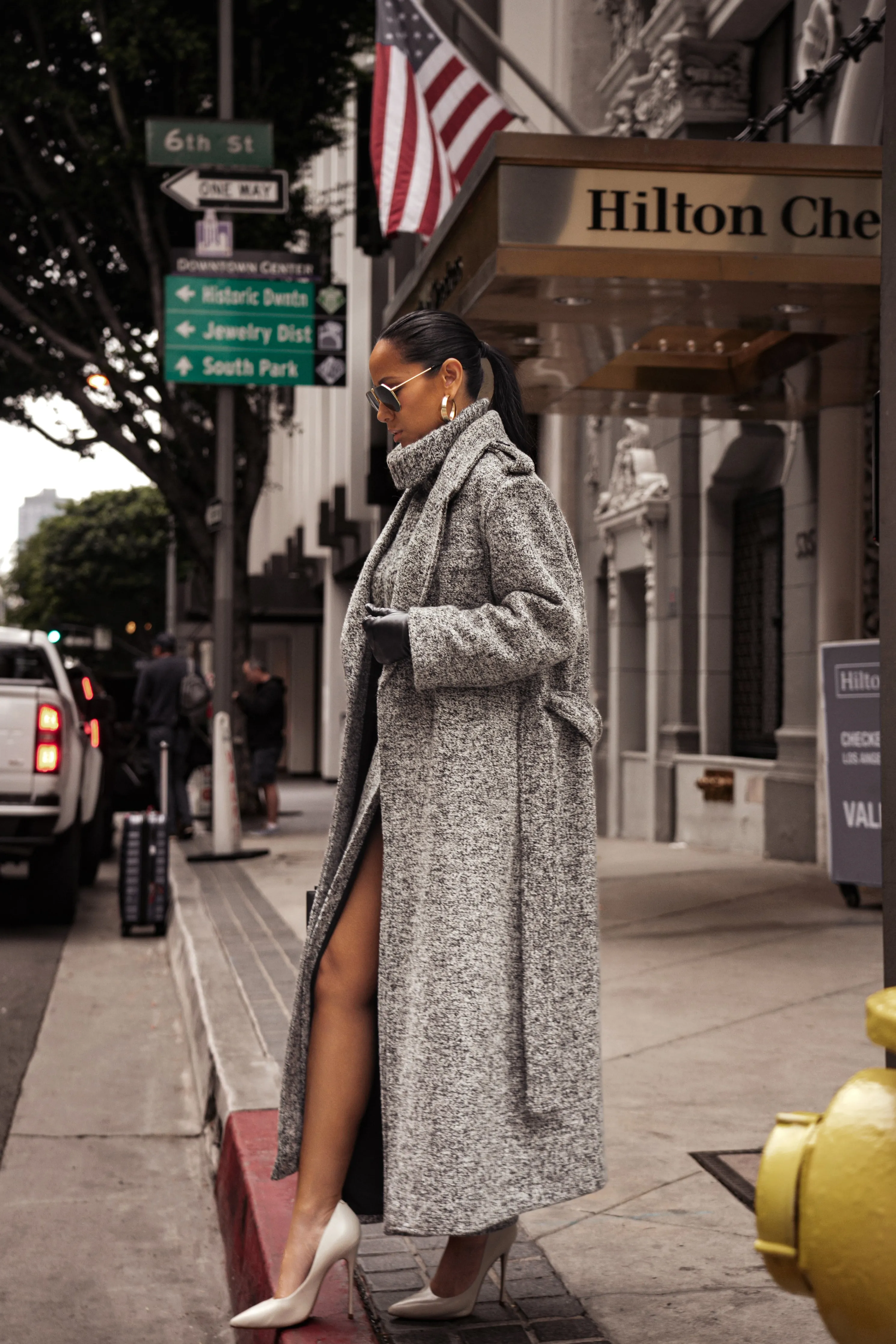 Lt. Grey Savannah Belted Tweed Coat