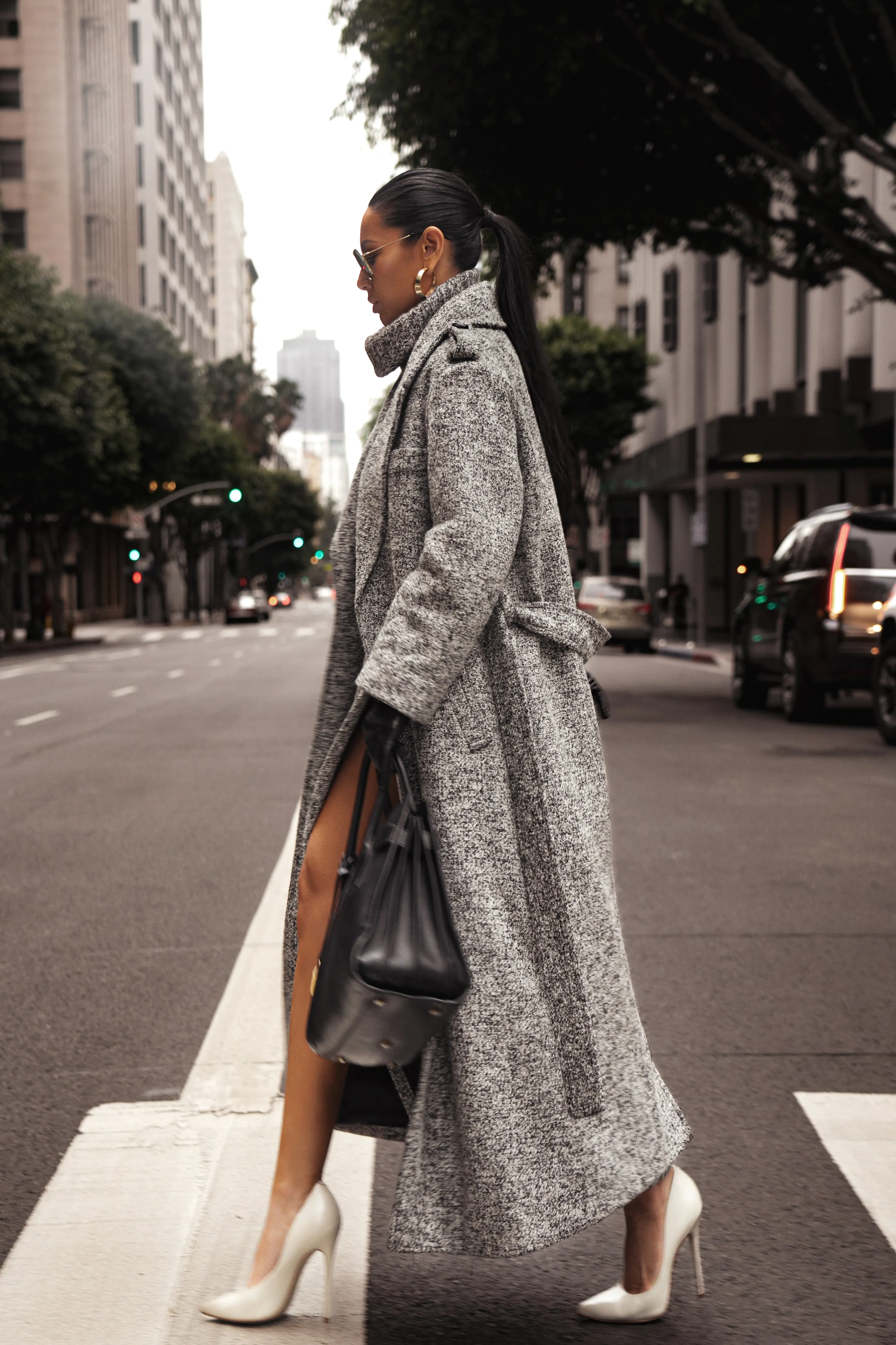 Lt. Grey Savannah Belted Tweed Coat