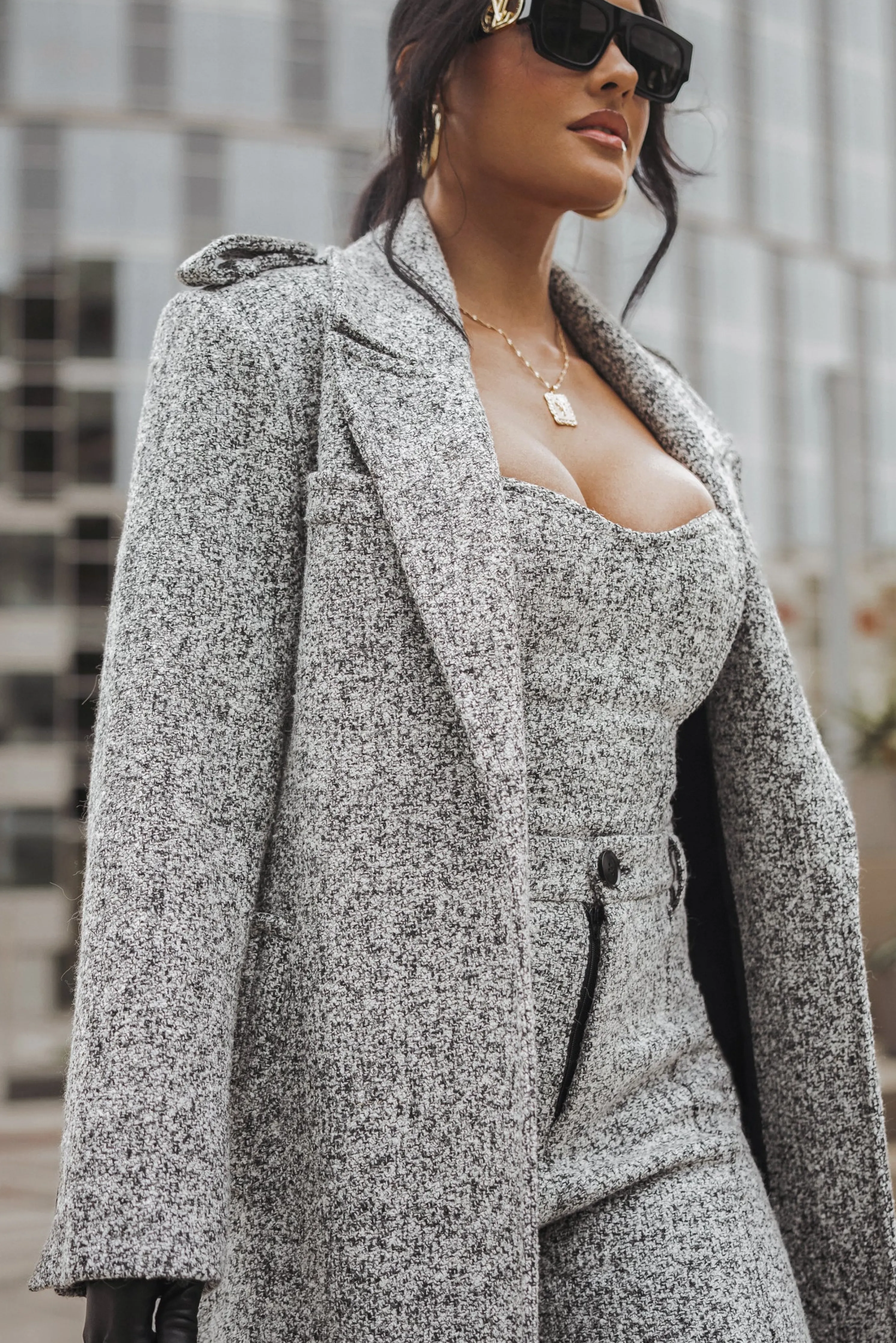 Lt. Grey Savannah Belted Tweed Coat