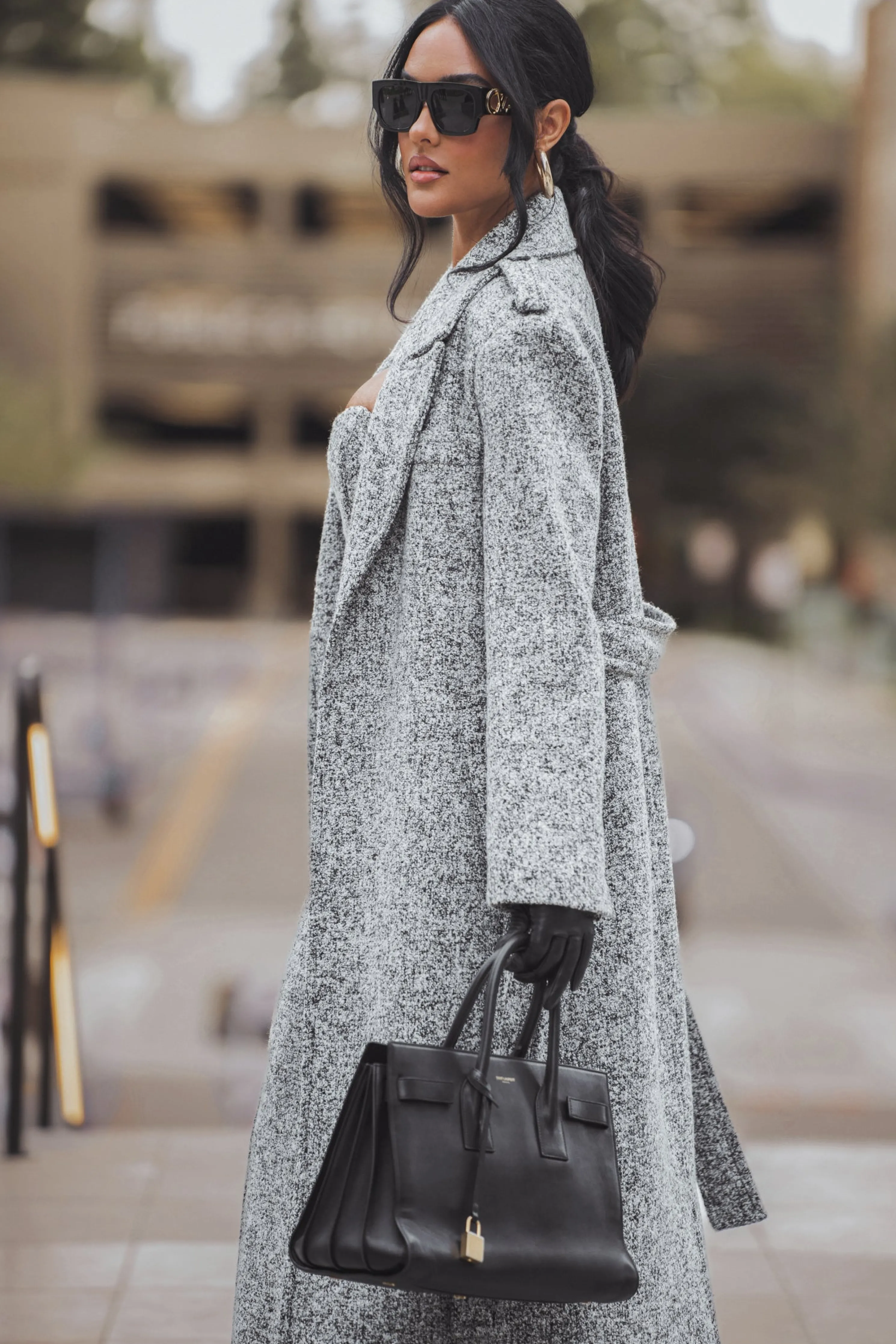Lt. Grey Savannah Belted Tweed Coat