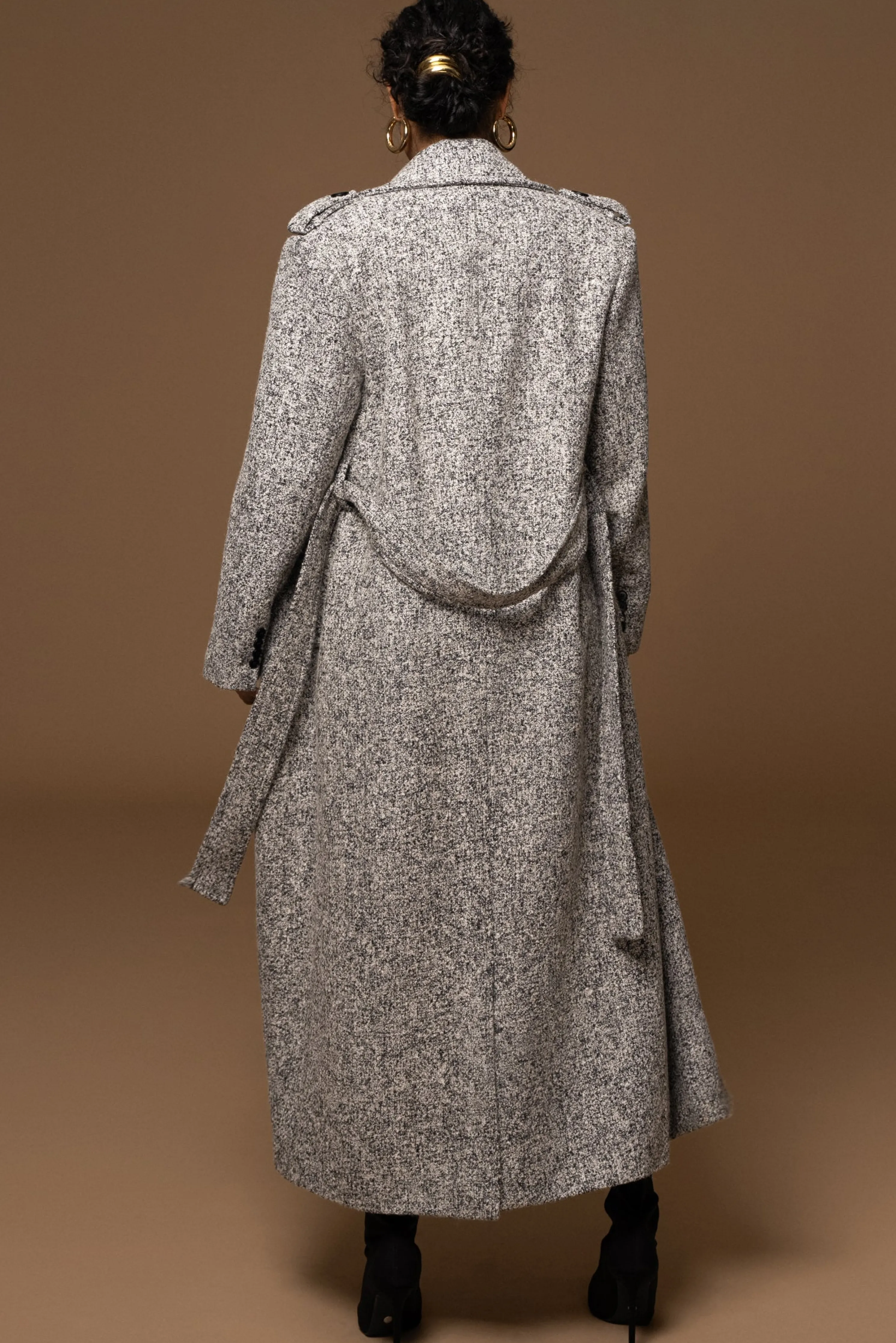 Lt. Grey Savannah Belted Tweed Coat