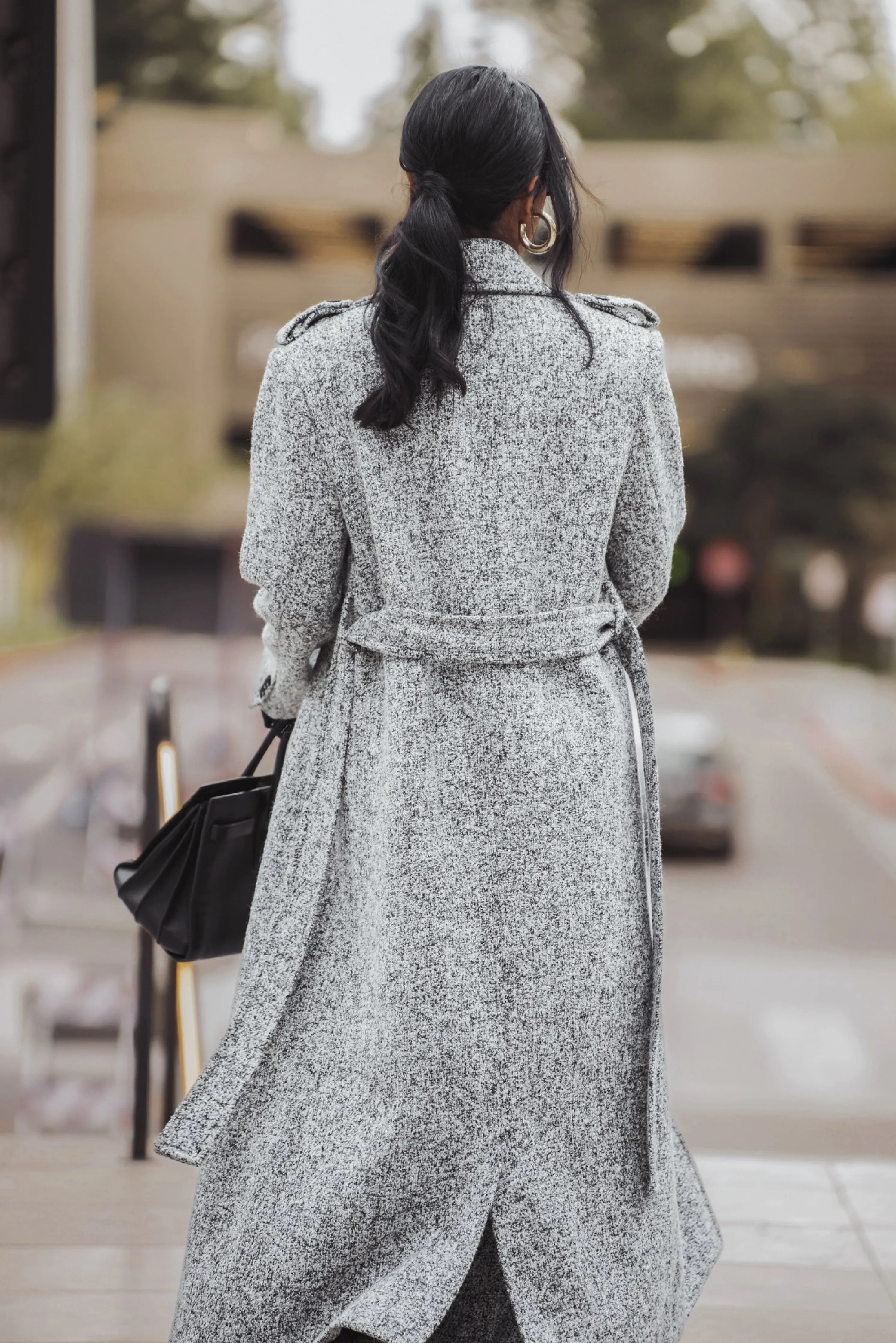 Lt. Grey Savannah Belted Tweed Coat