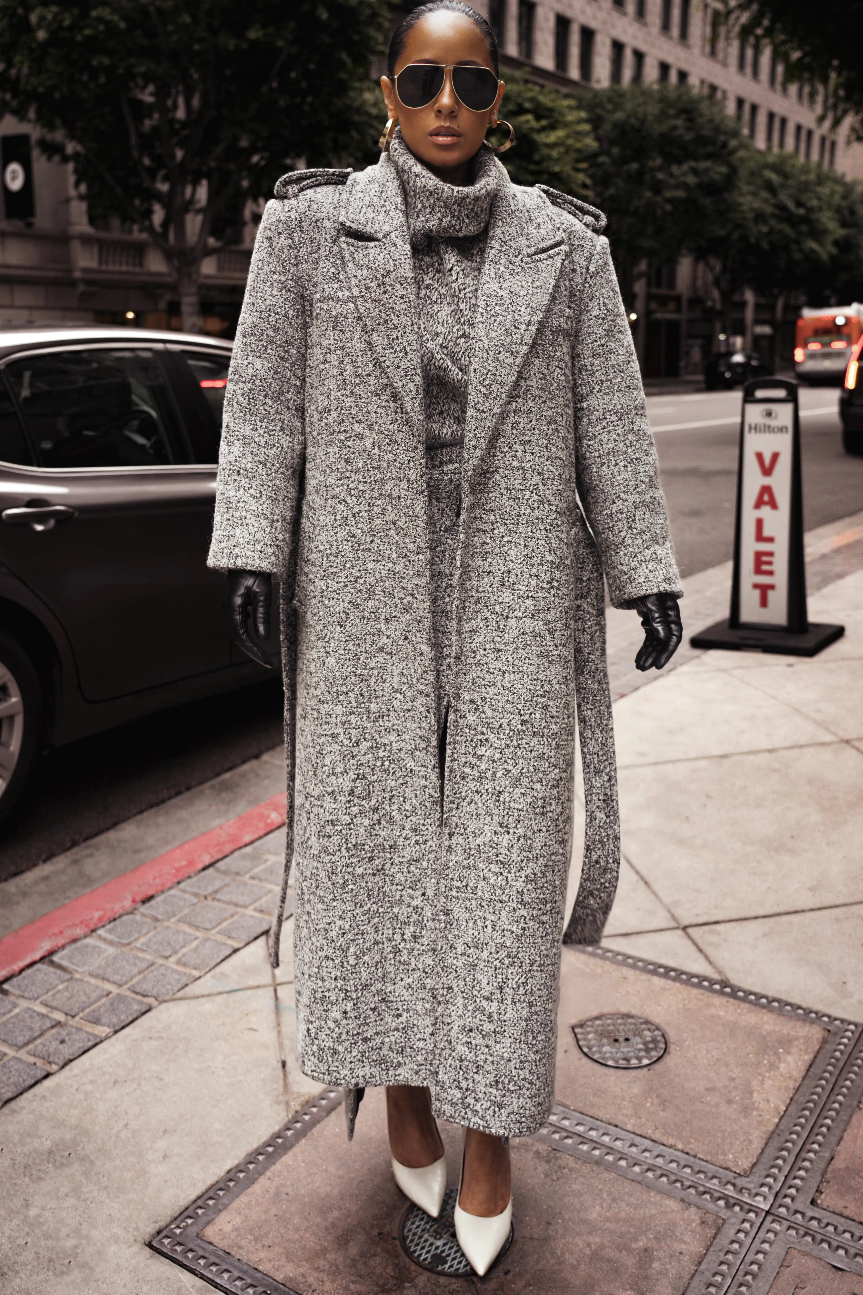 Lt. Grey Savannah Belted Tweed Coat
