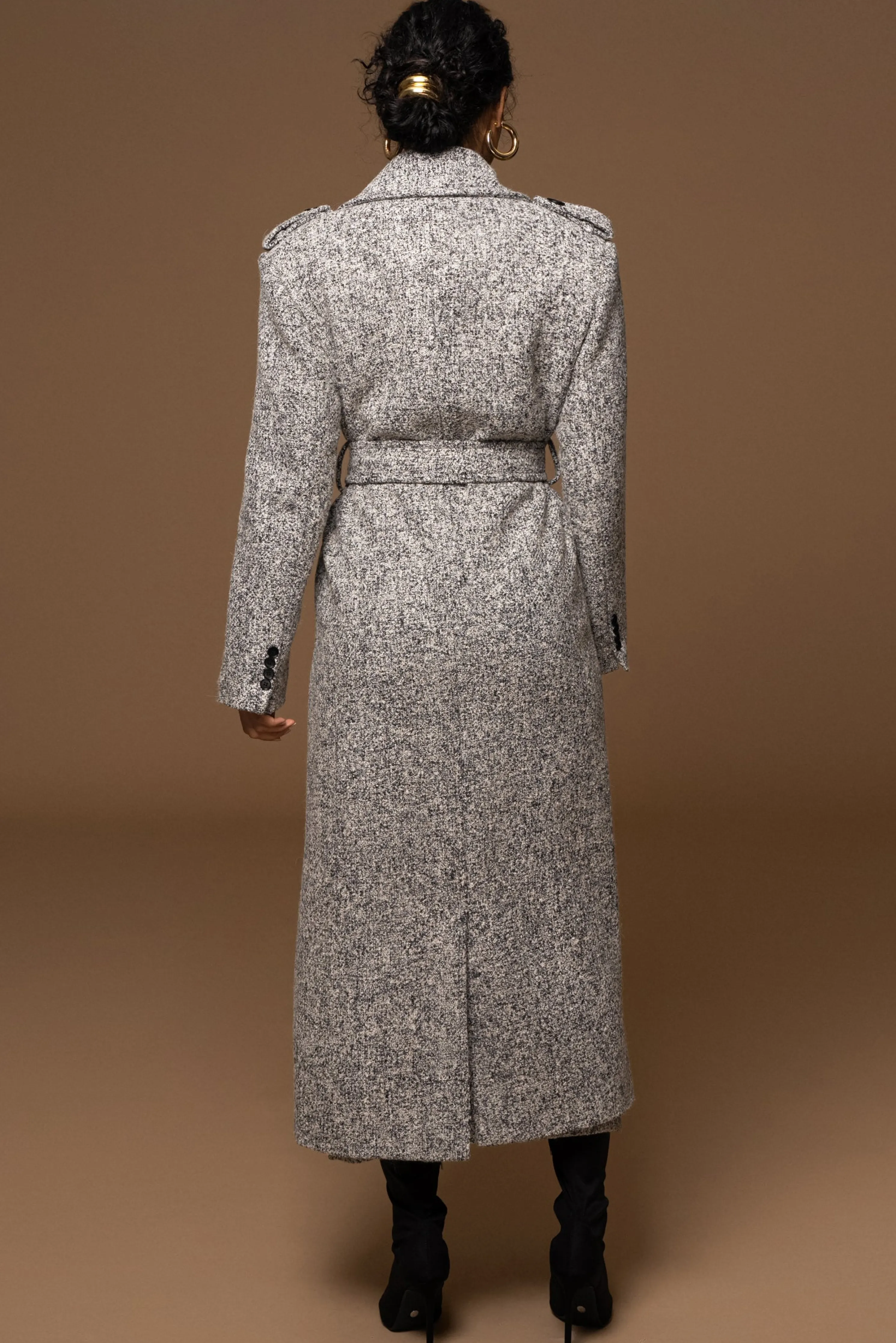 Lt. Grey Savannah Belted Tweed Coat