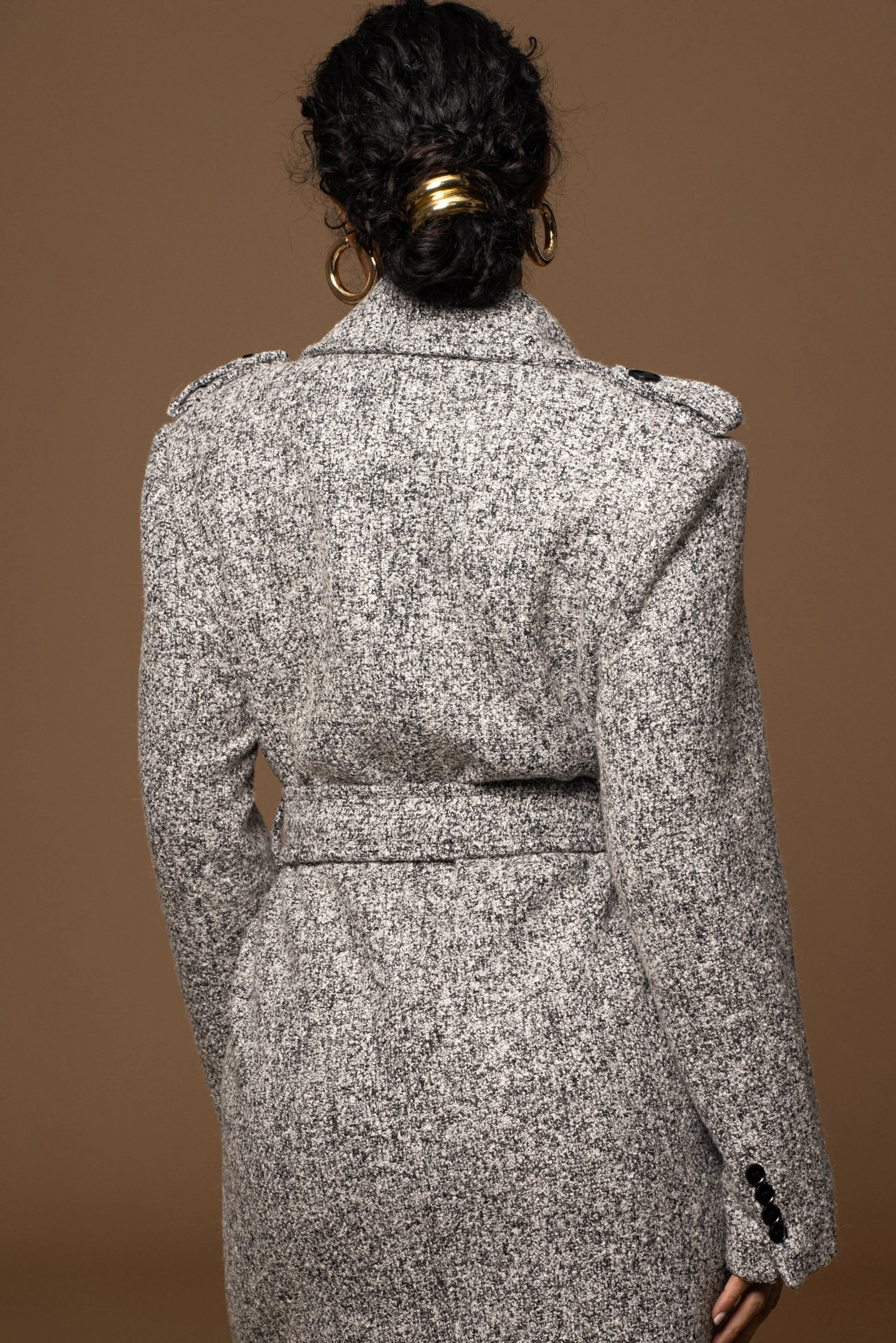 Lt. Grey Savannah Belted Tweed Coat