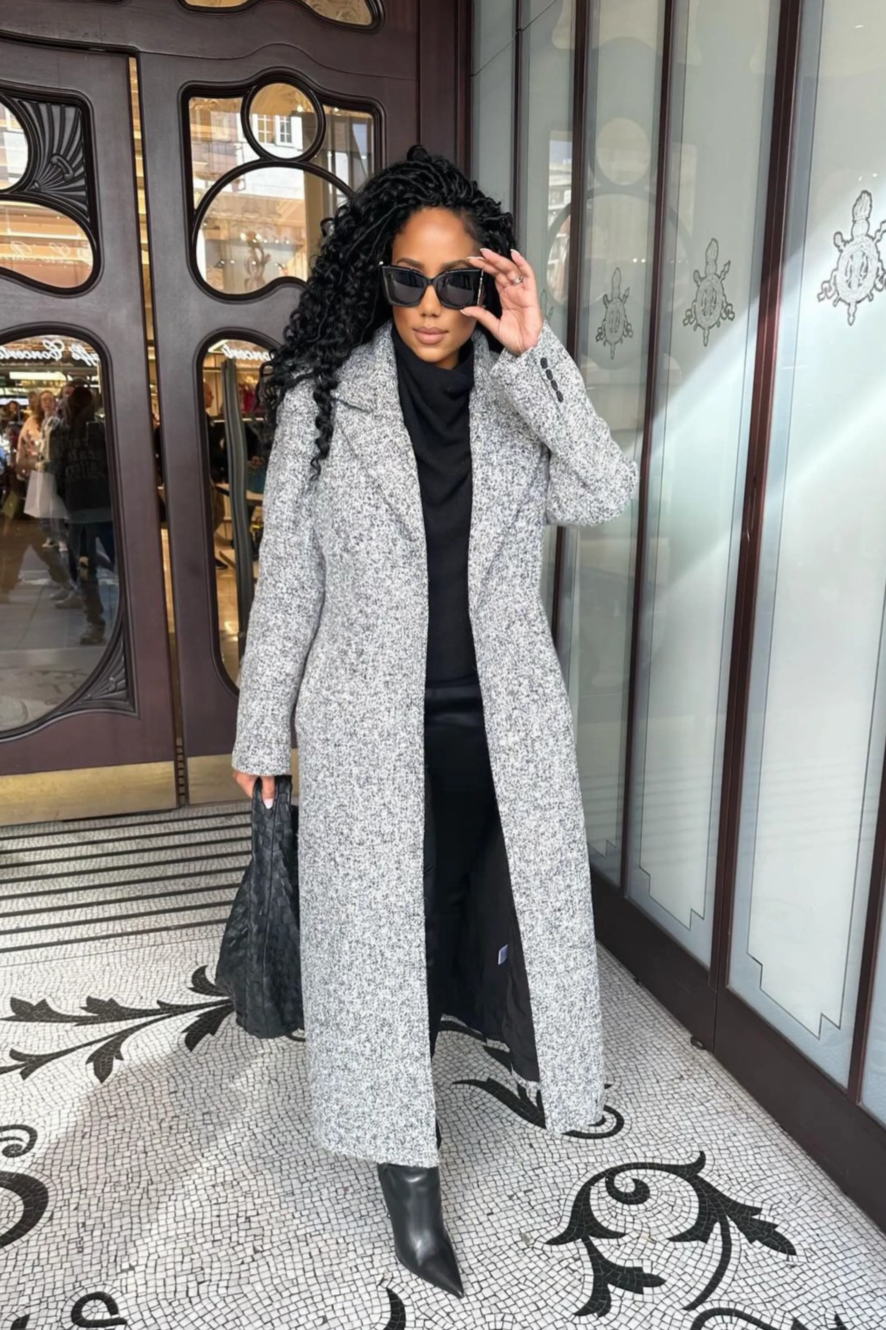 Lt. Grey Savannah Belted Tweed Coat