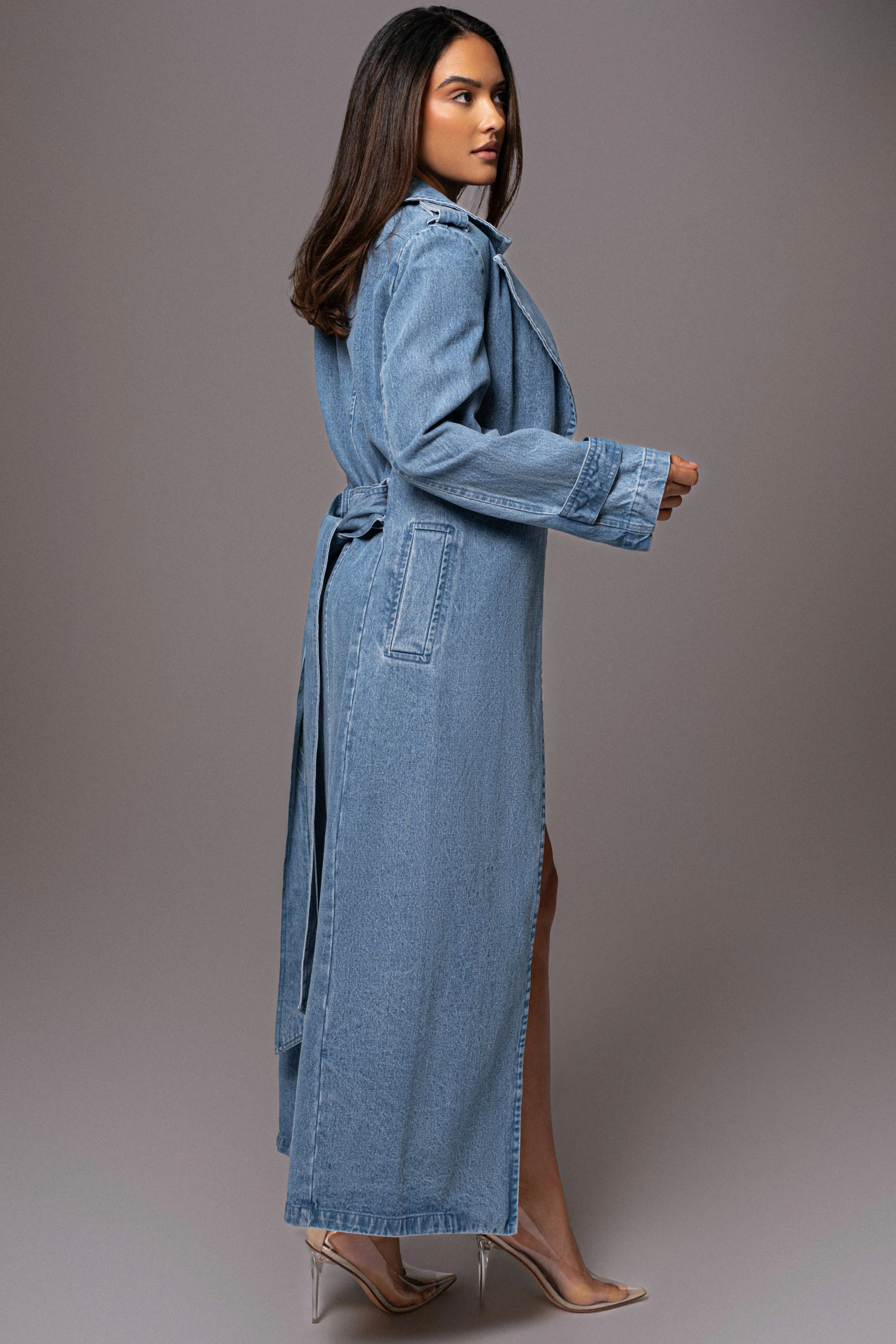 Medium Wash Savannah Belted Denim Coat