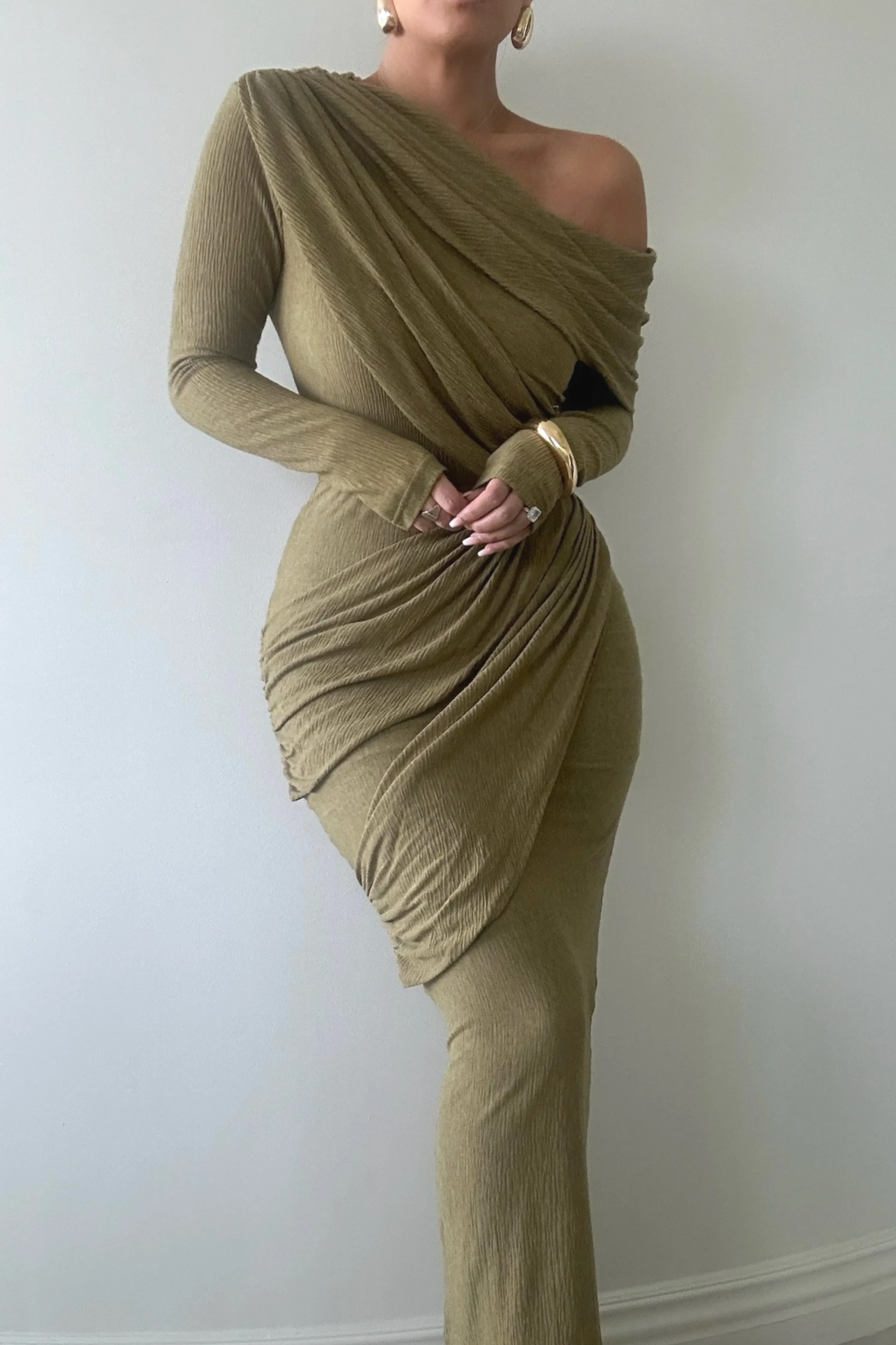Moss Textured One Shoulder Bodysuit