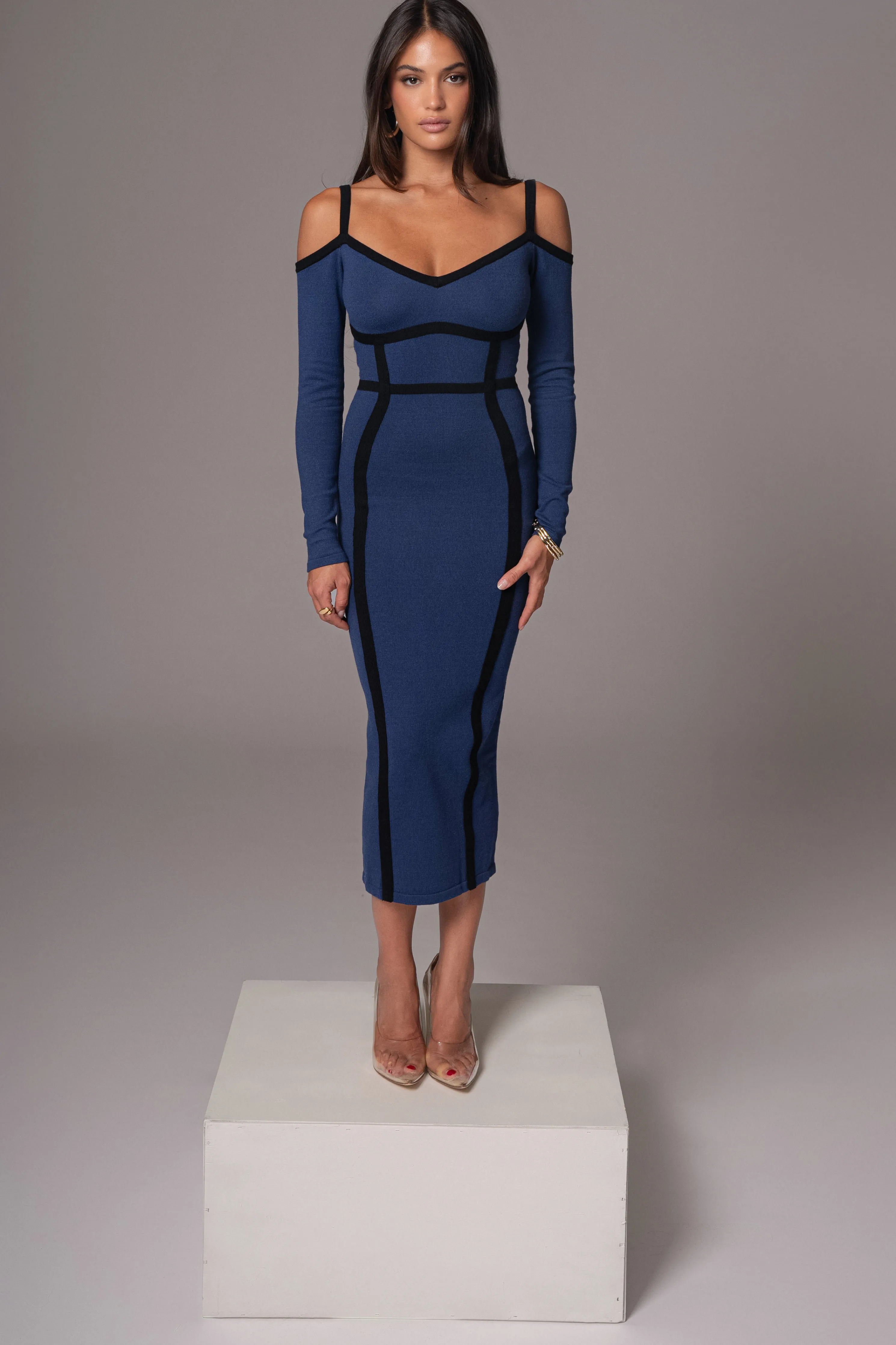 Navy Debora Knit Midi Dress