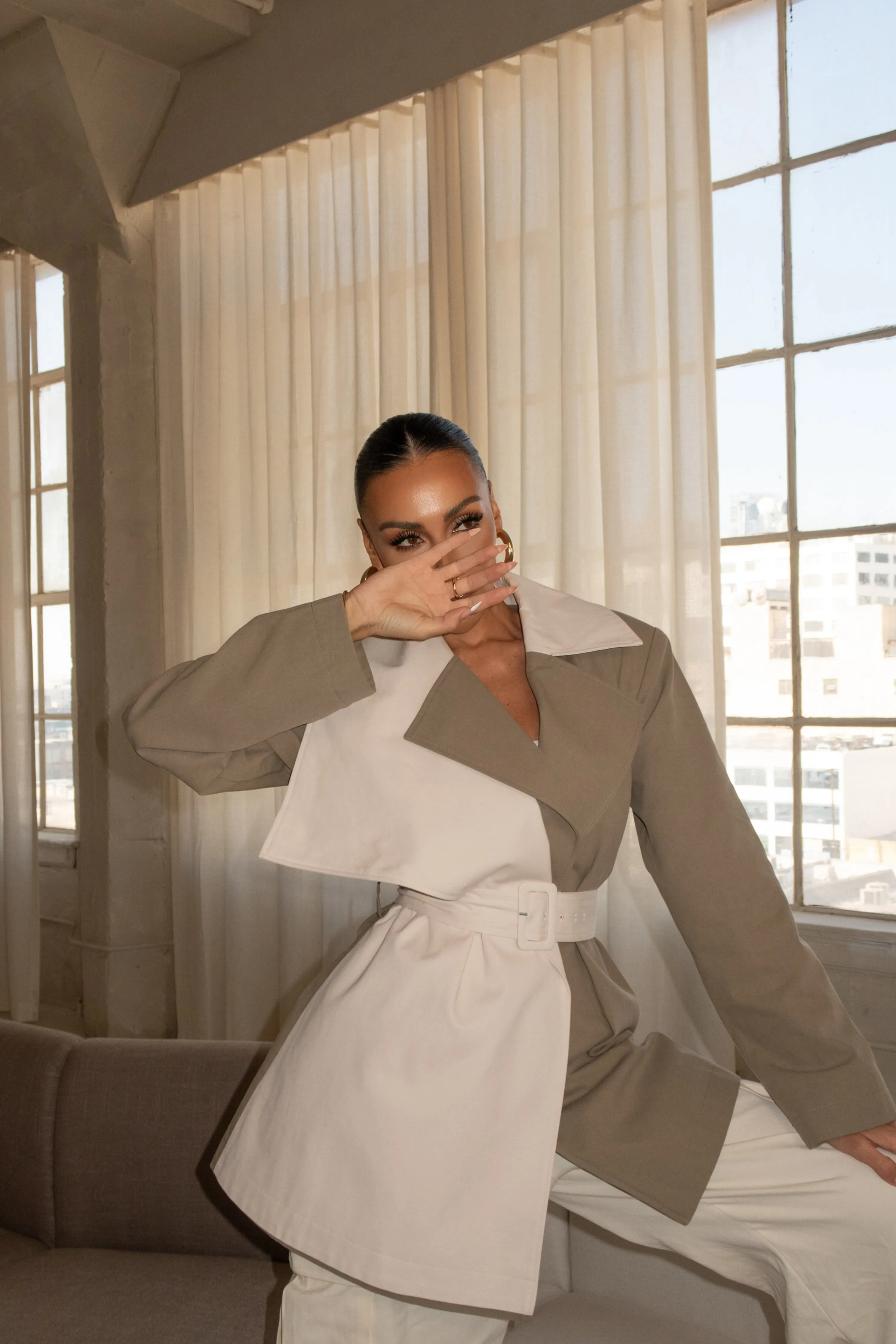 Olive Color Block Summit Belted Jacket