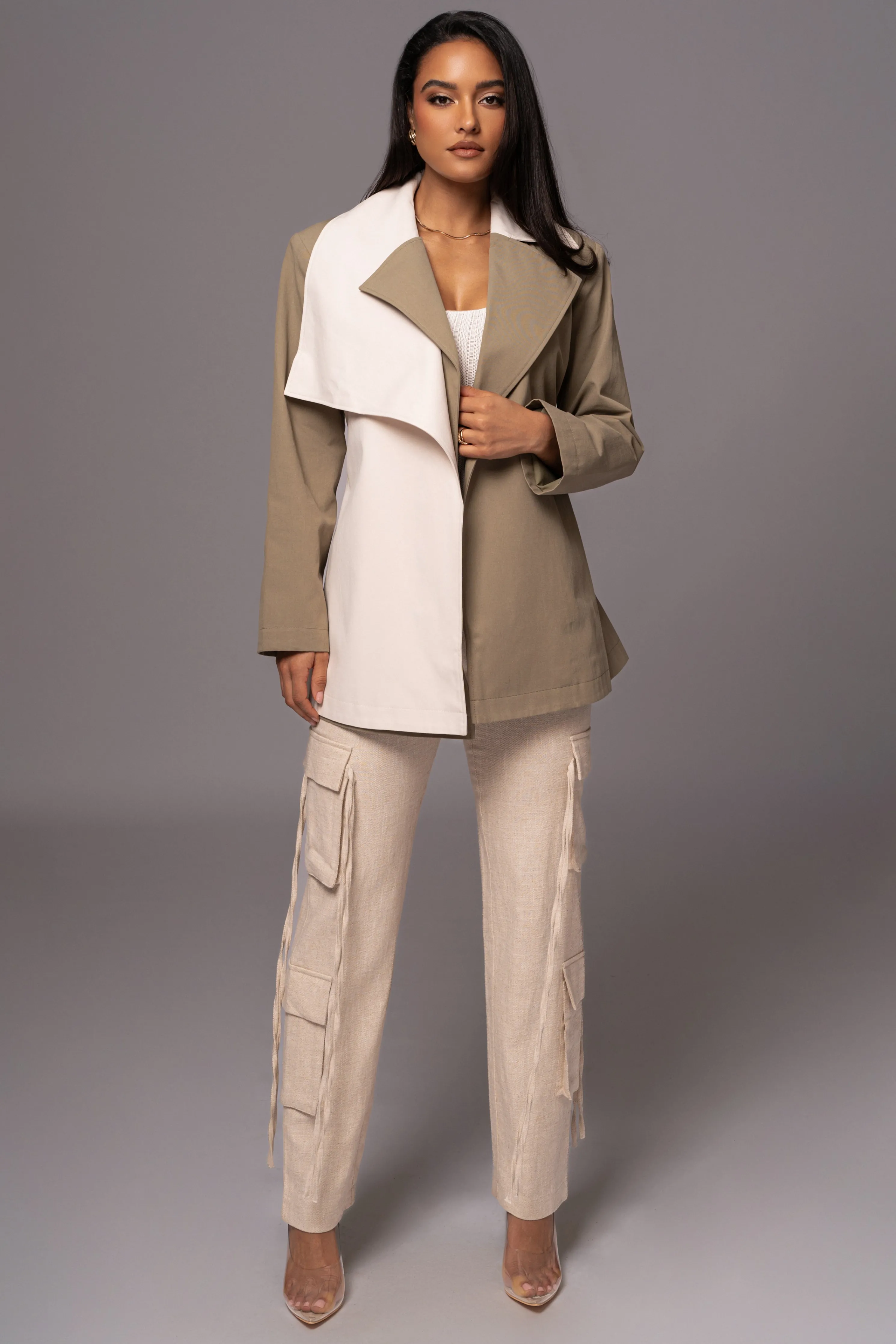 Olive Color Block Summit Belted Jacket