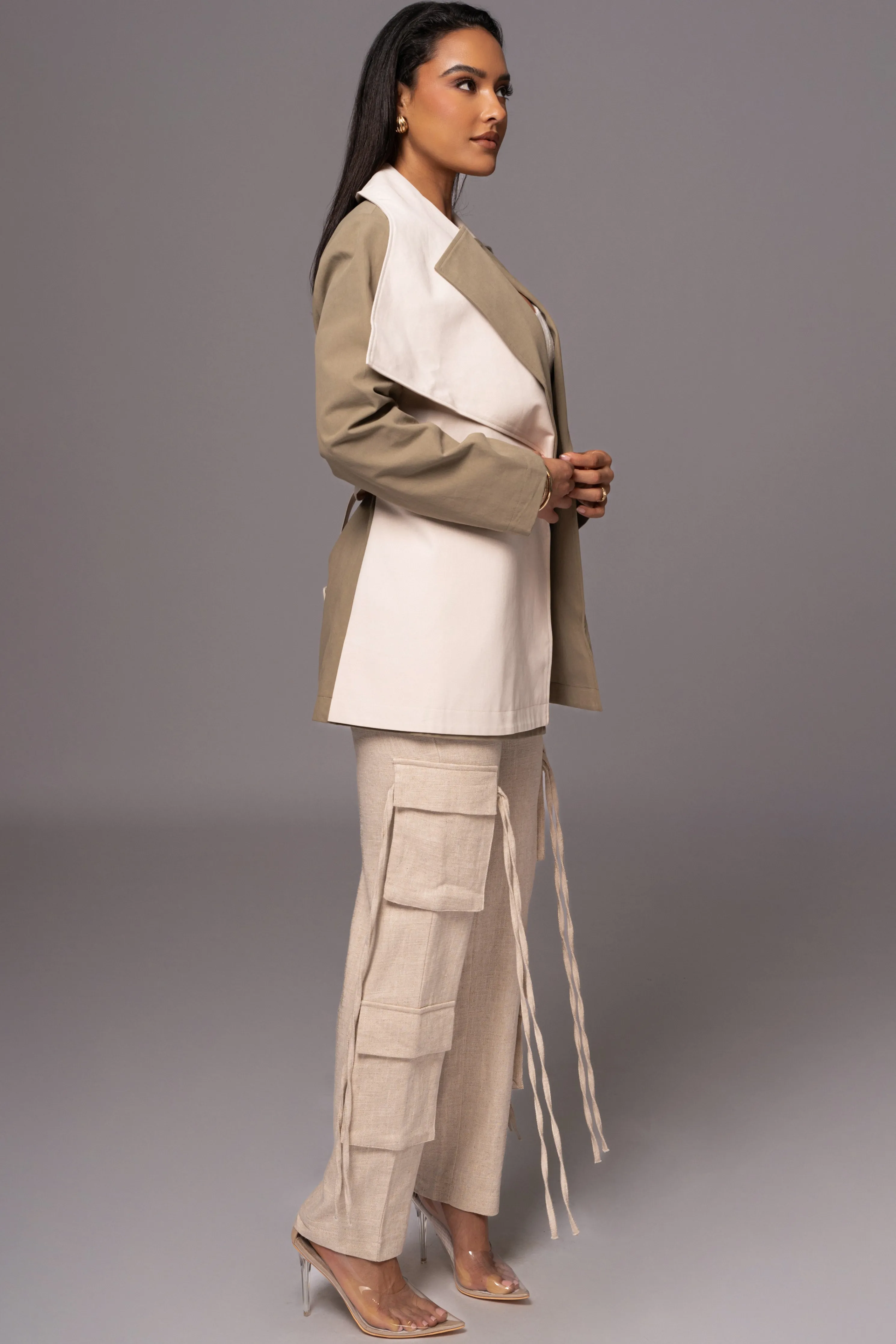 Olive Color Block Summit Belted Jacket