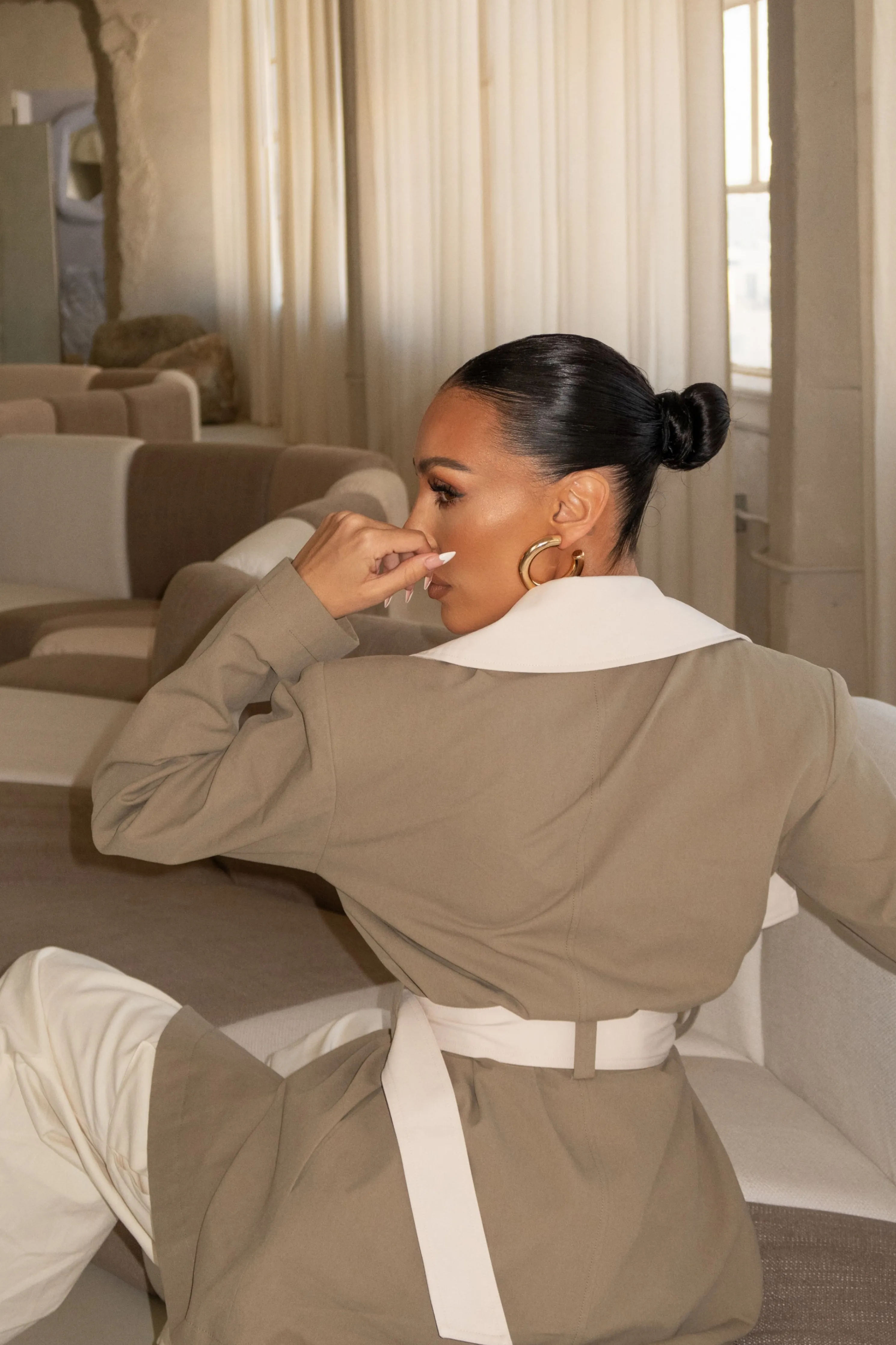 Olive Color Block Summit Belted Jacket