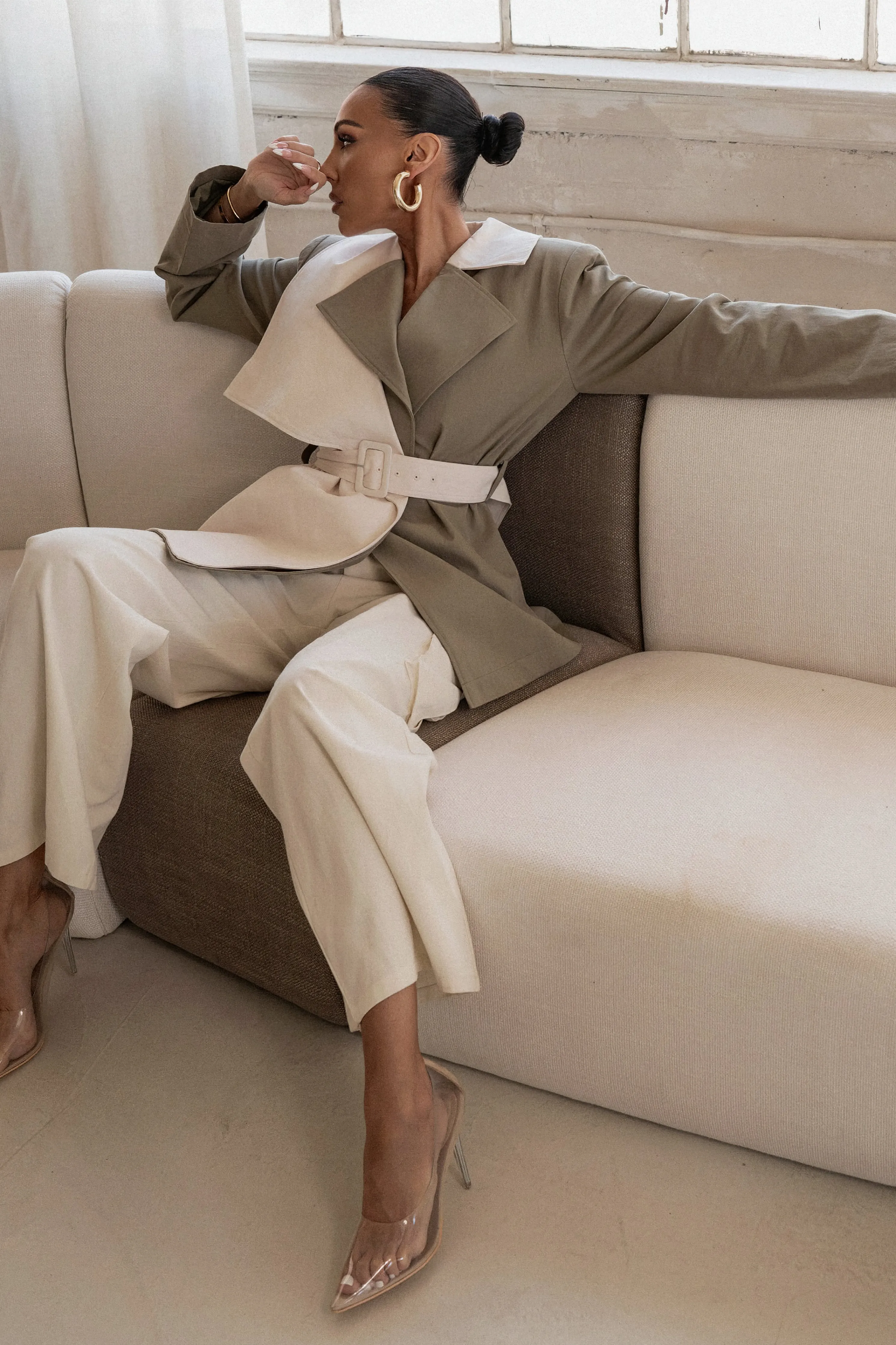 Olive Color Block Summit Belted Jacket