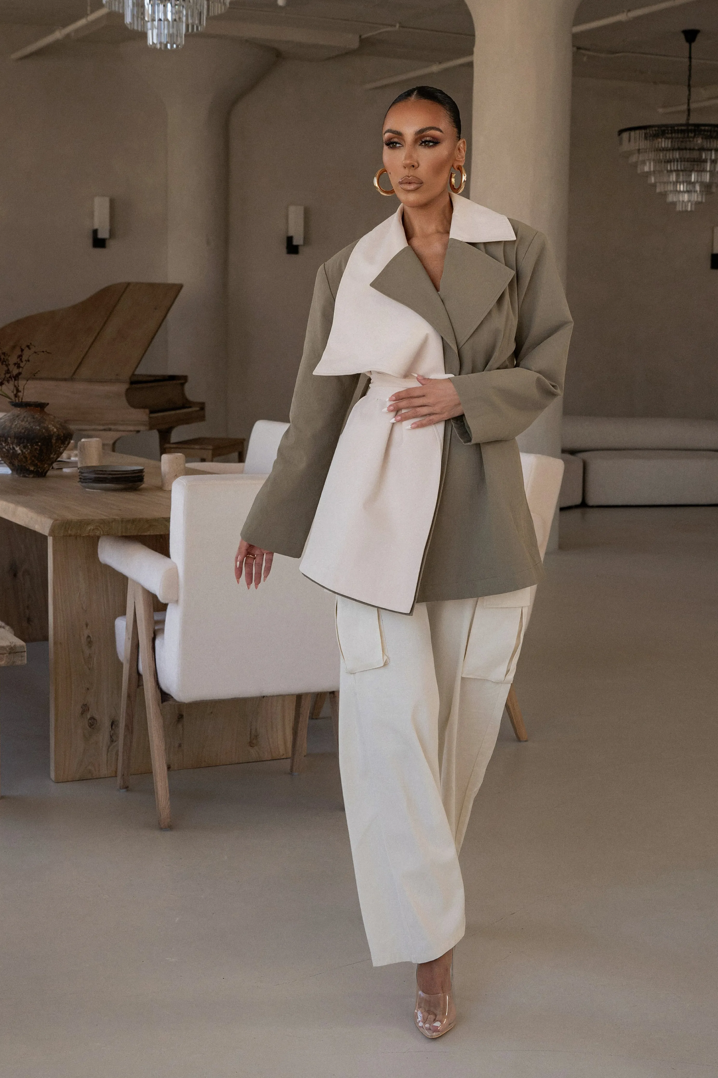 Olive Color Block Summit Belted Jacket