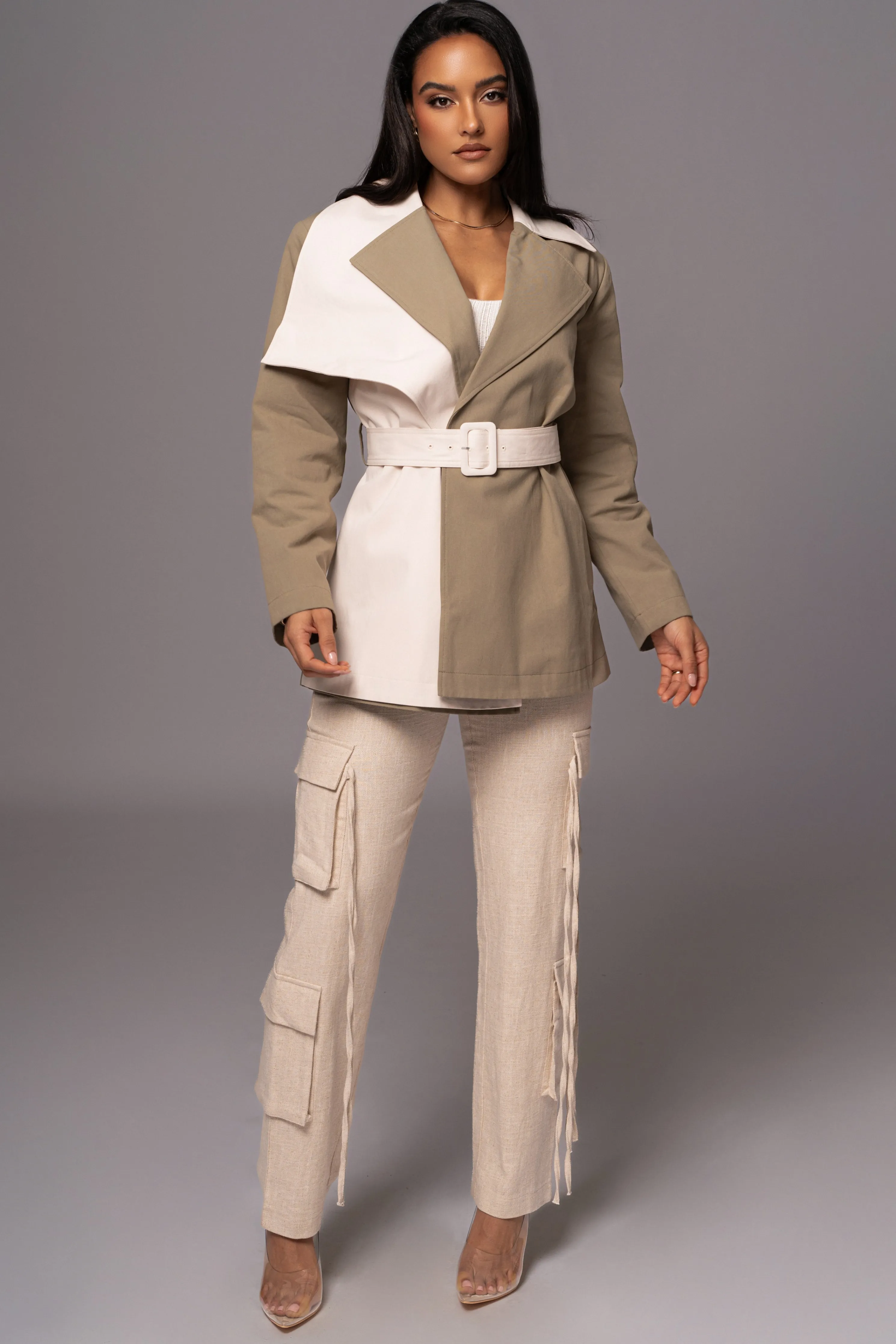 Olive Color Block Summit Belted Jacket