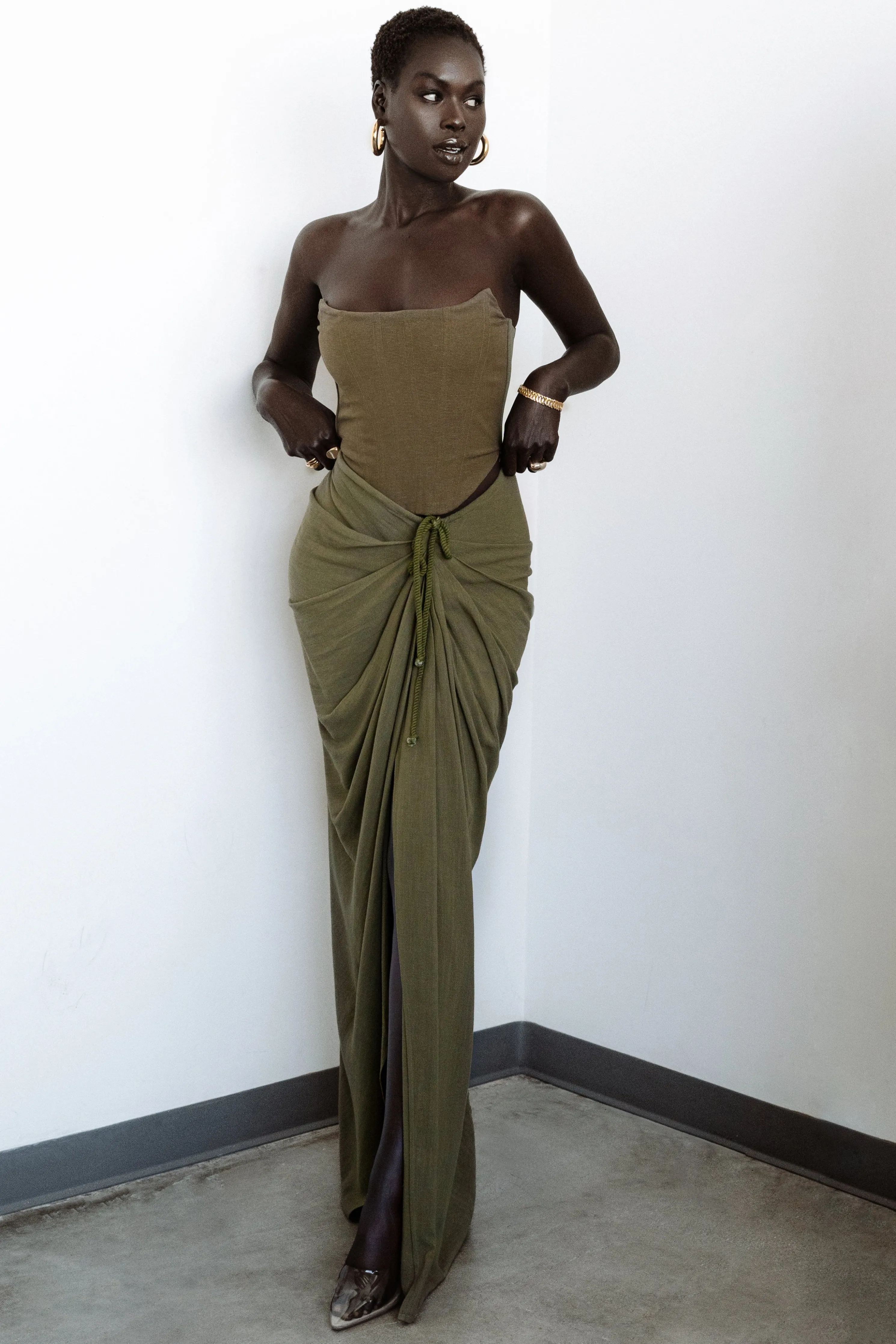 Olive Noelia Linen Slit Skirt