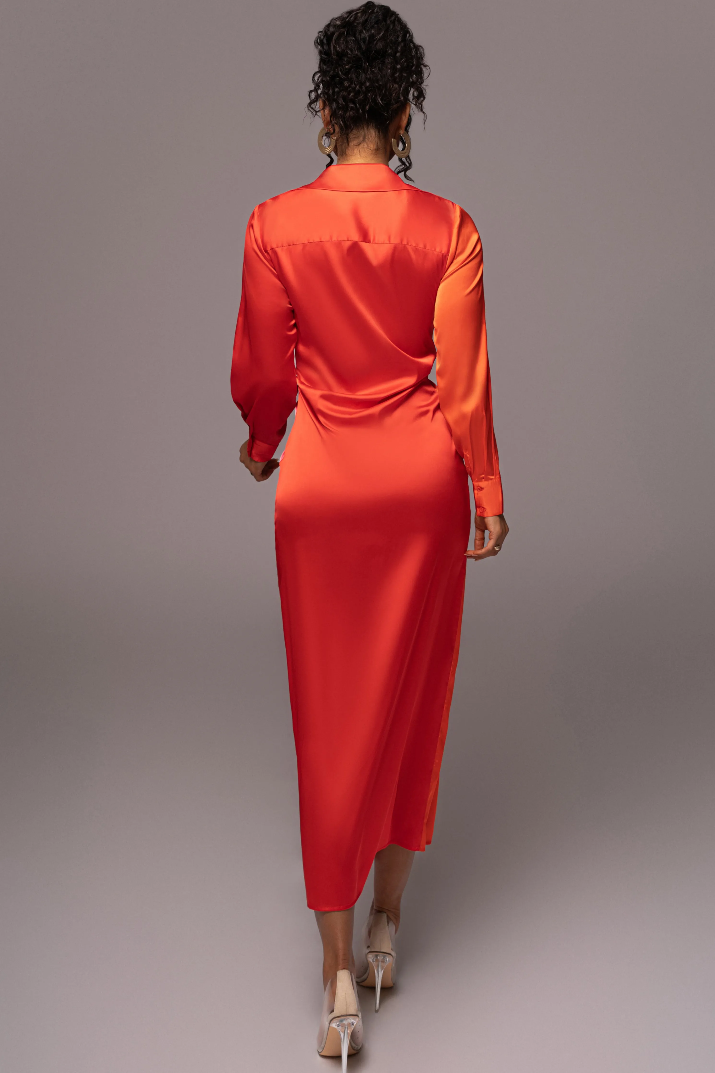 Pink Color Block Satin Midi Dress