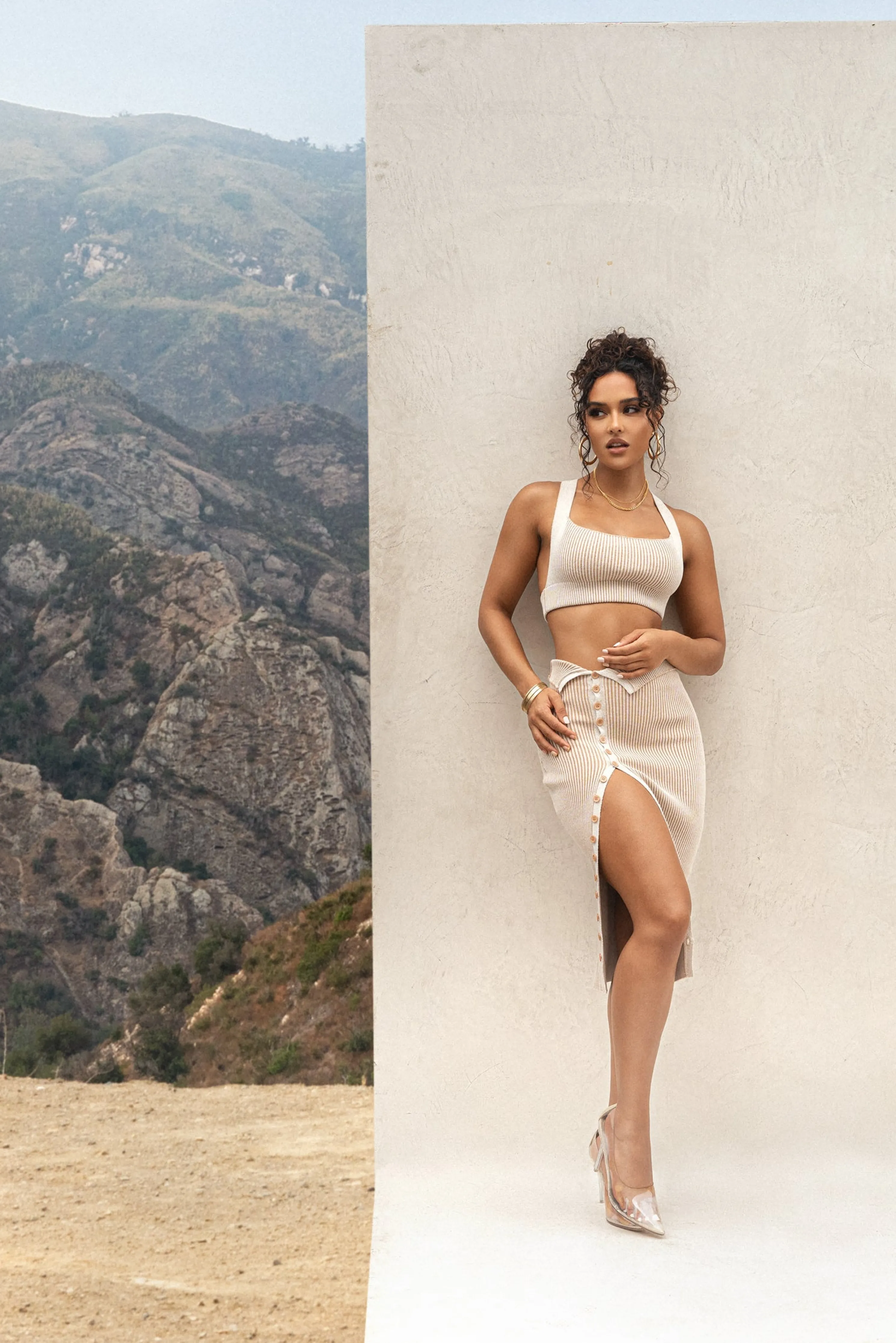 Taupe/White Over The Top Skirt