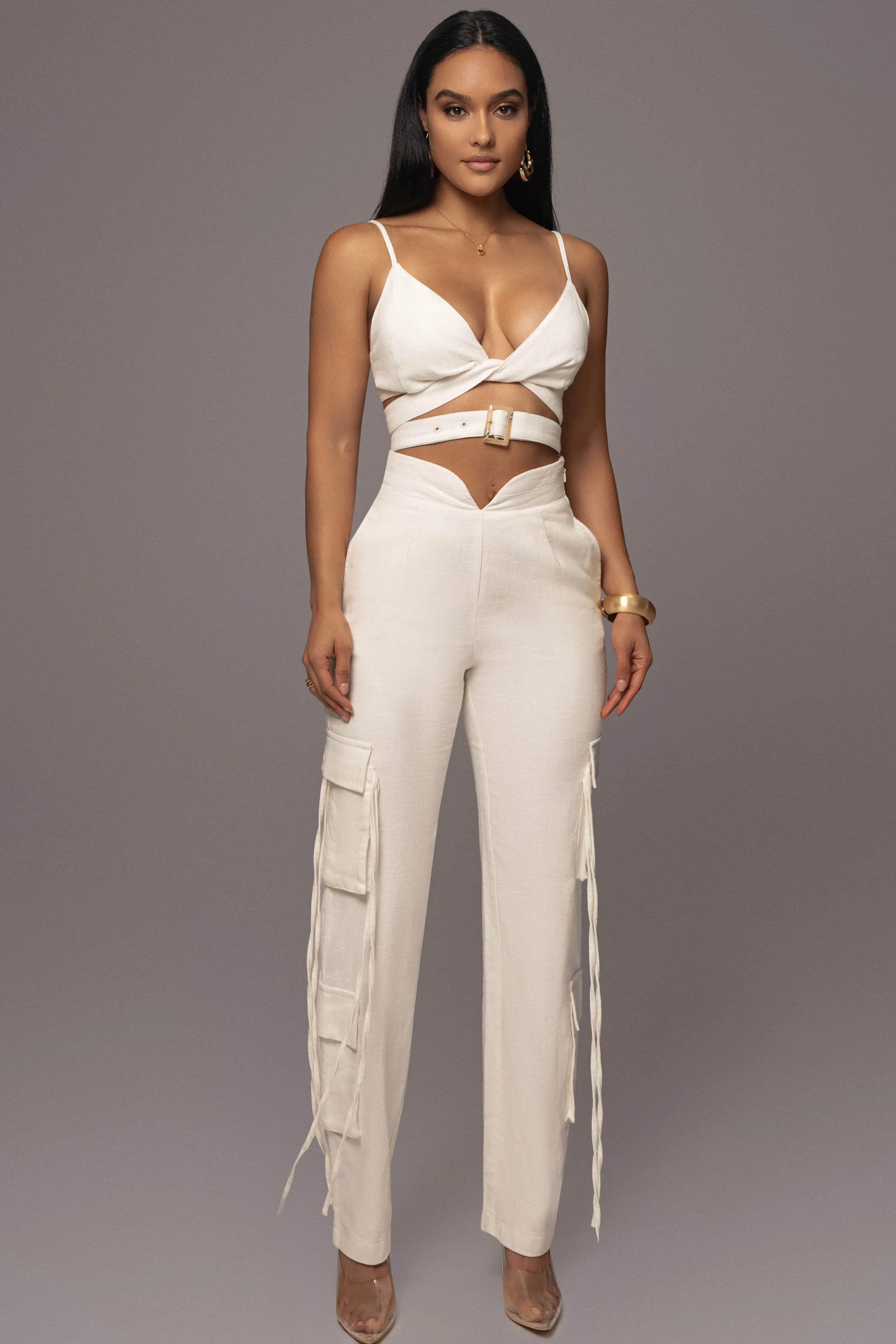 White Better Half Linen Utility Pants