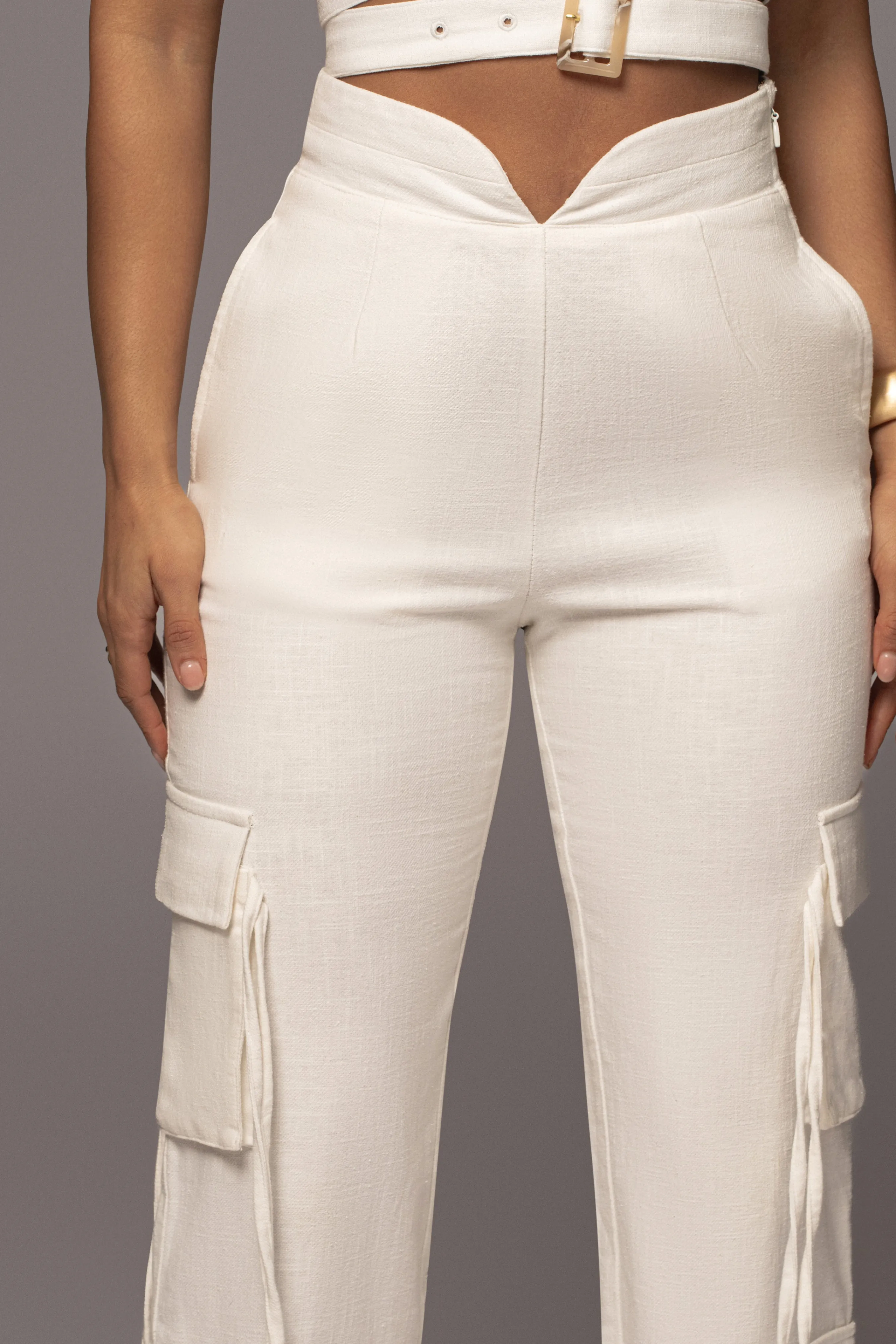 White Better Half Linen Utility Pants