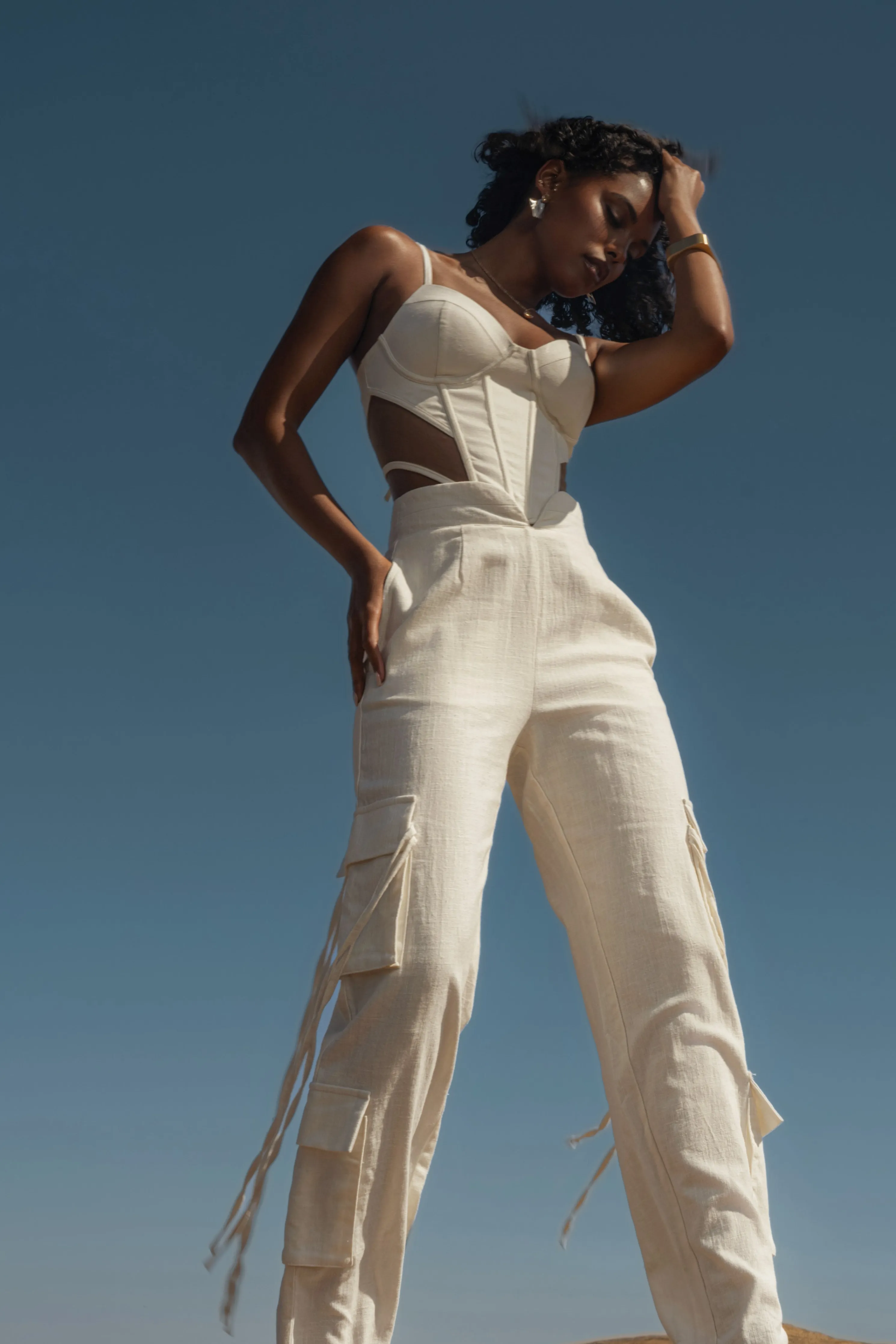 White Better Half Linen Utility Pants